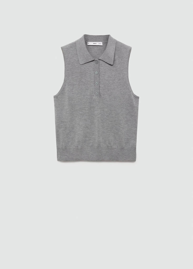 Fine-knit polo neck gilet — Medium Heather Grey