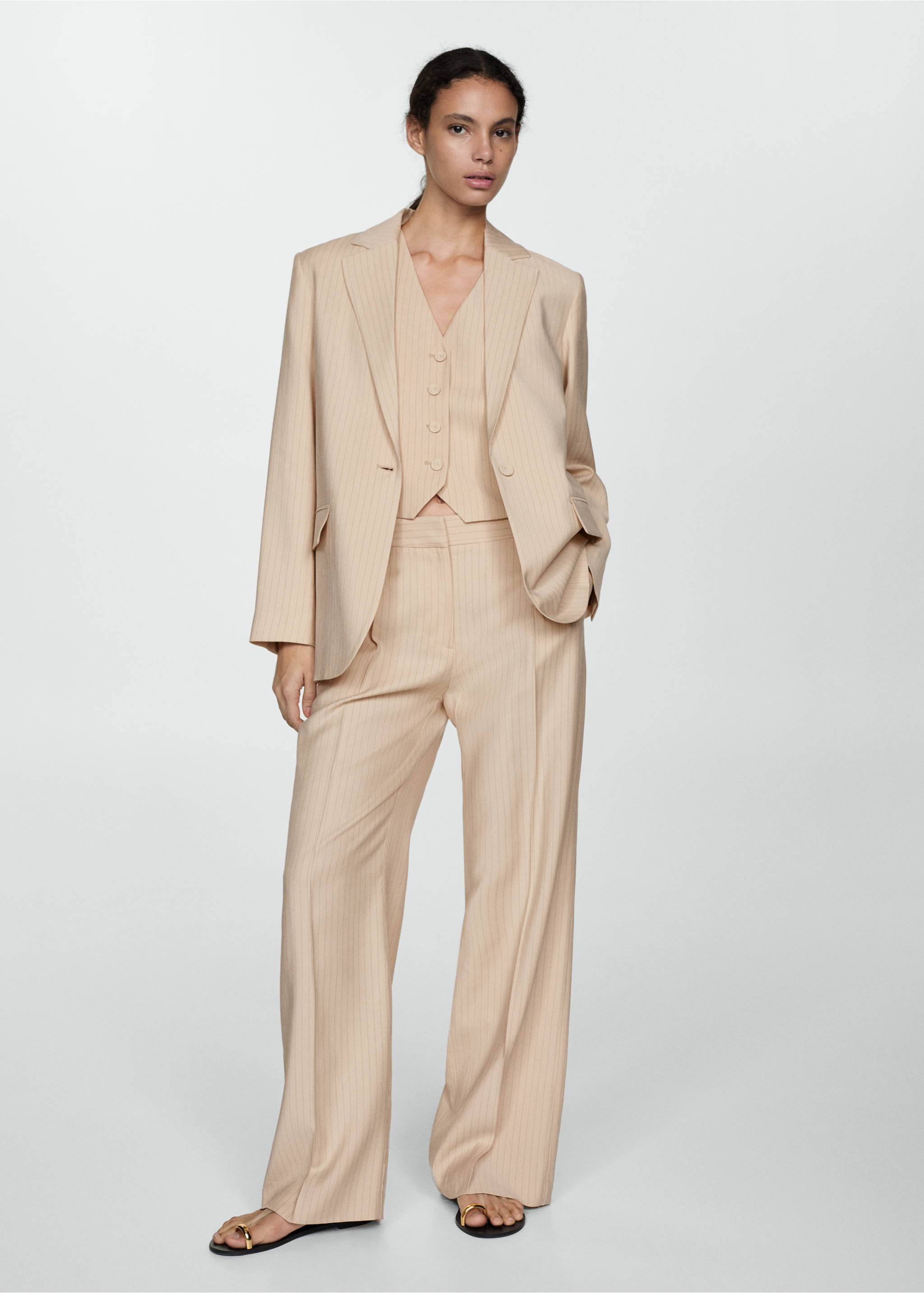 Striped suit waistcoat - Общий план, Бежевый. Ref: 77064025-00.