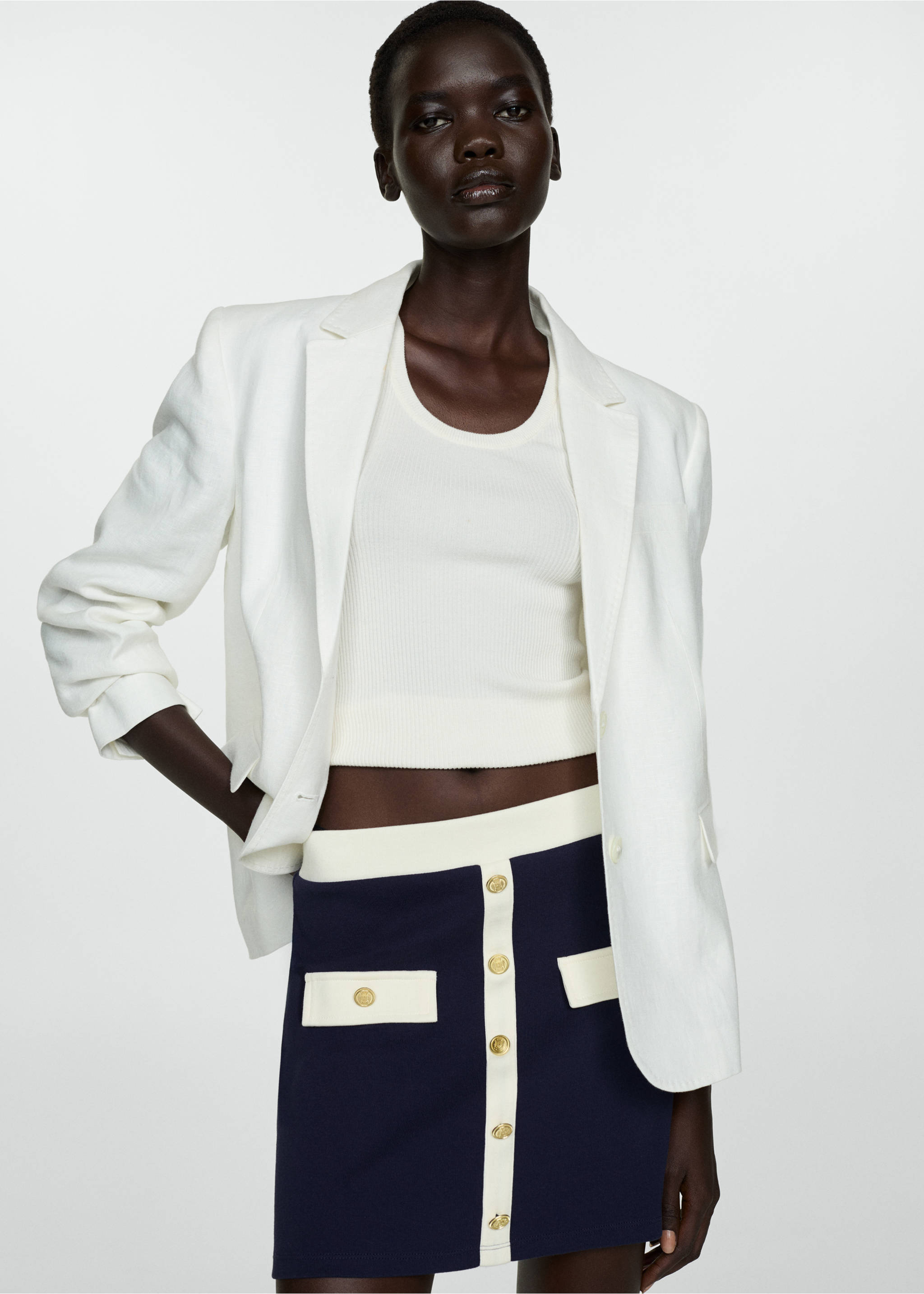 Buttoned knit skirt - Details of the article 1, Dark Navy. Ref: 77064028-00.