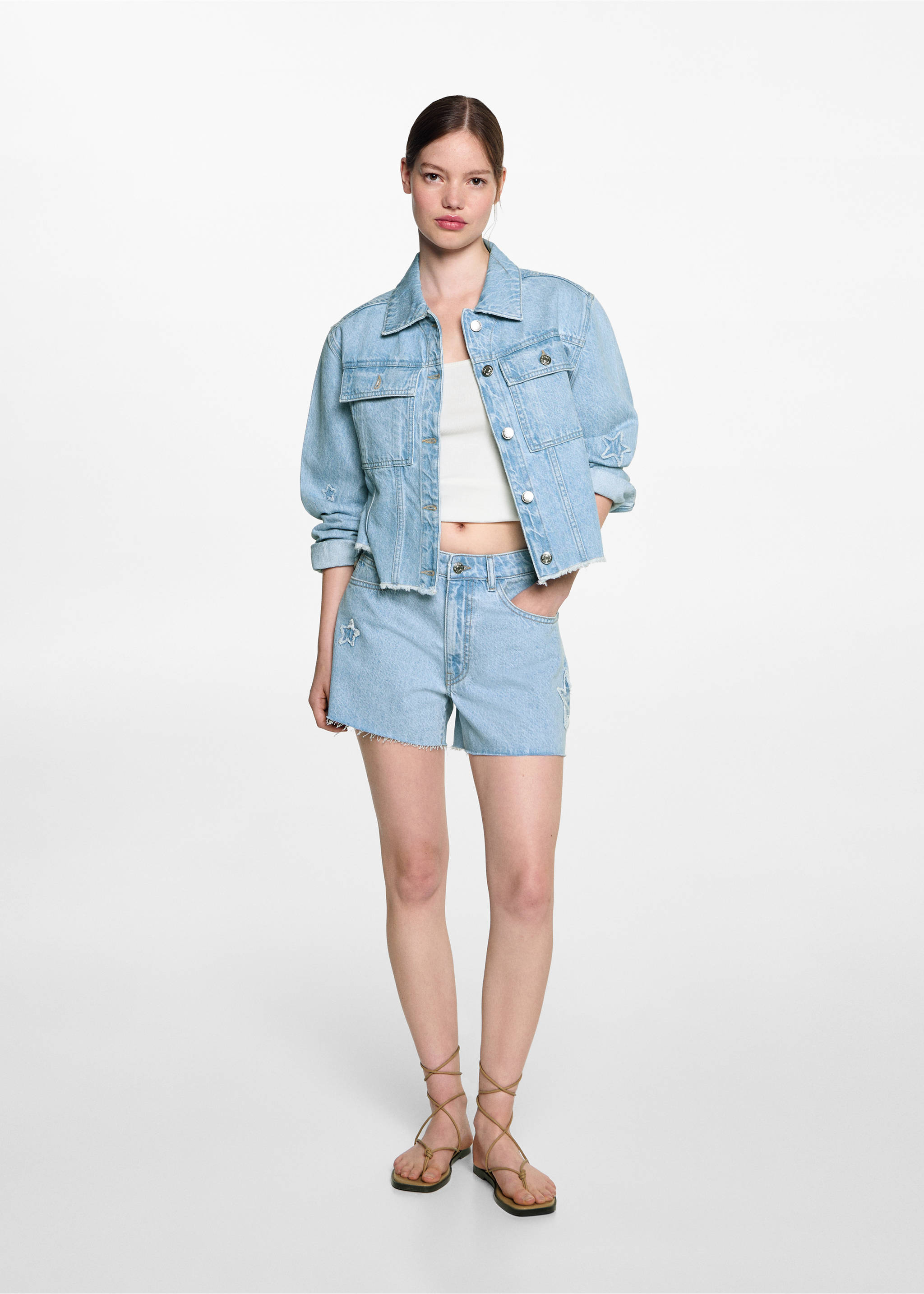 Cowgirl jacket with stars - Общий план, Светло-синий. Ref: 77064052-00.