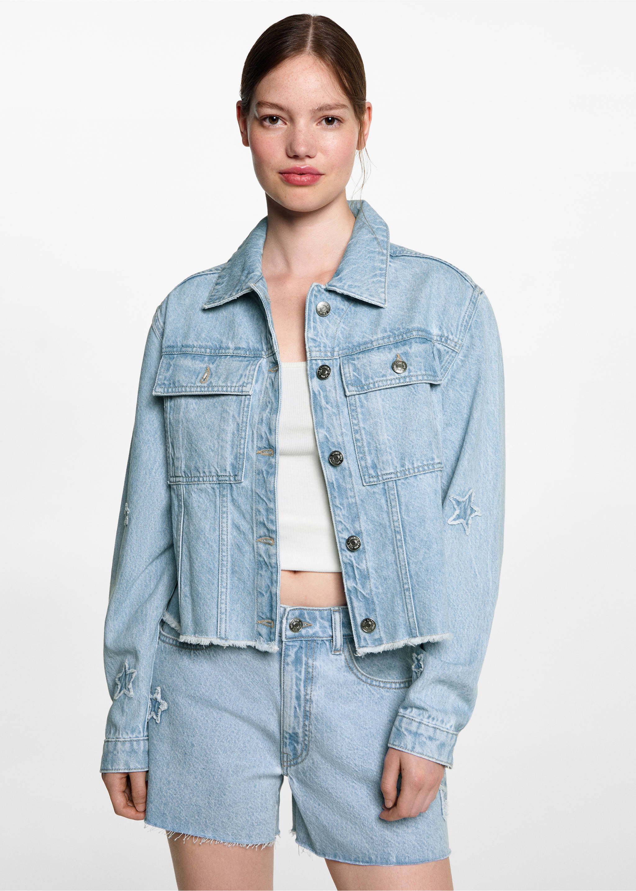Cowgirl jacket with stars - Средний план, Светло-синий. Ref: 77064052-00.