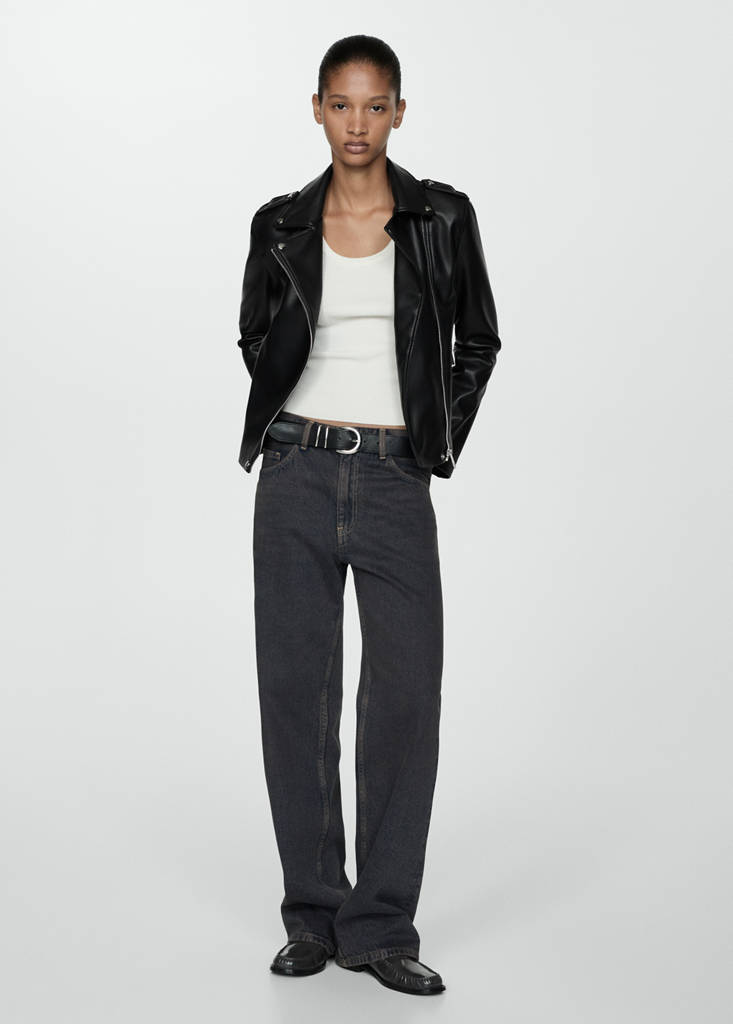 Faux-leather biker jacket — Black