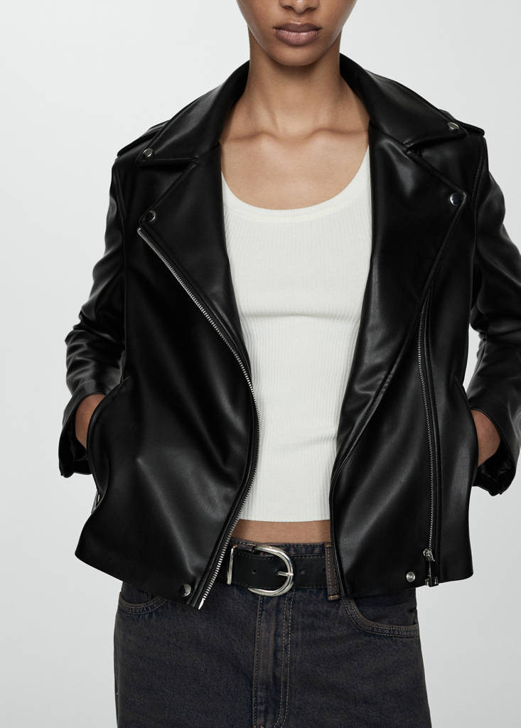 Faux-leather biker jacket — Black