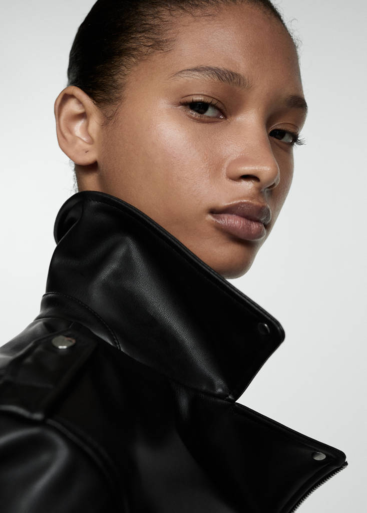 Faux-leather biker jacket — Black