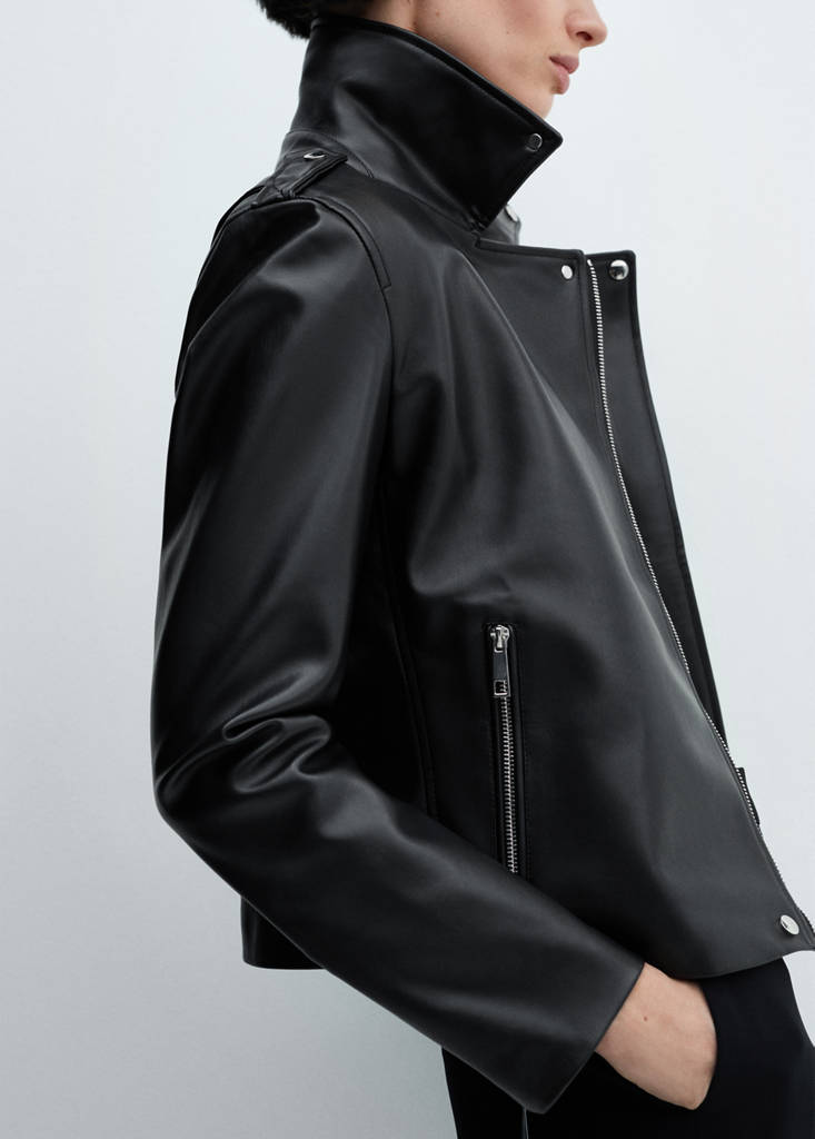 Faux-leather biker jacket — Black