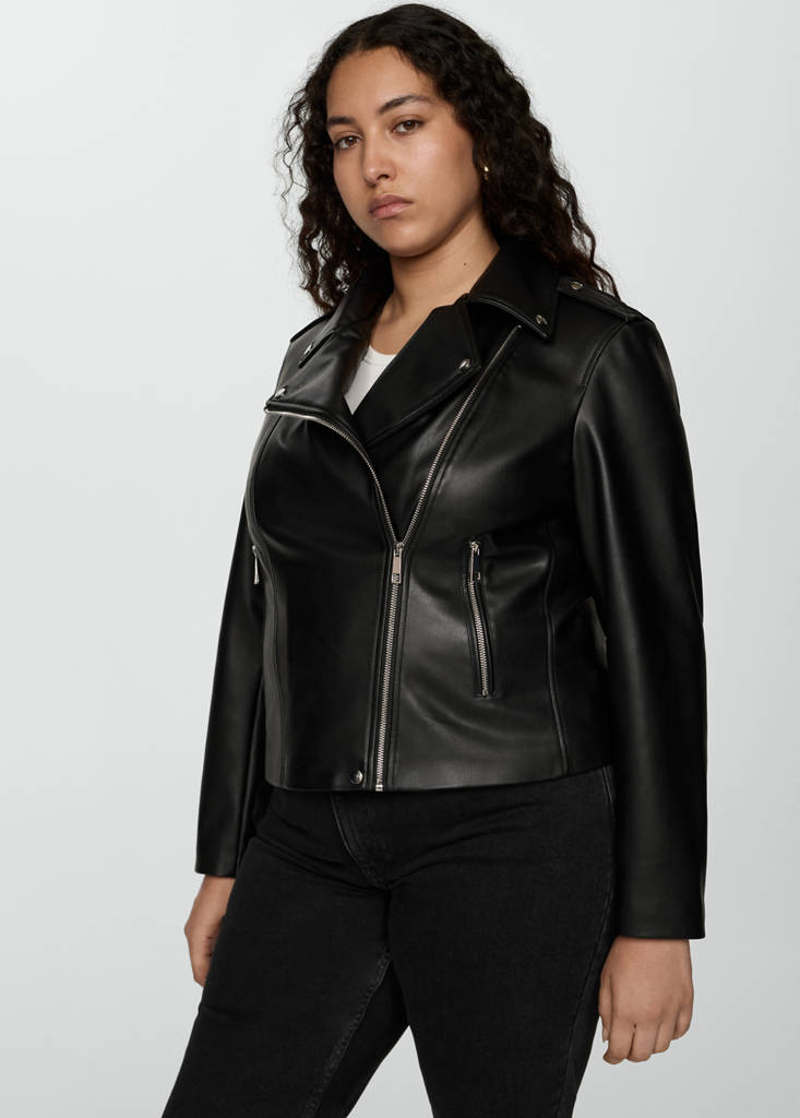 Faux-leather biker jacket — Black