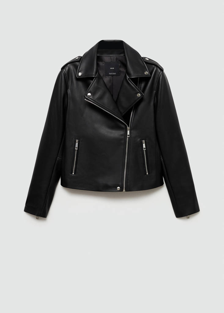 Faux-leather biker jacket — Black