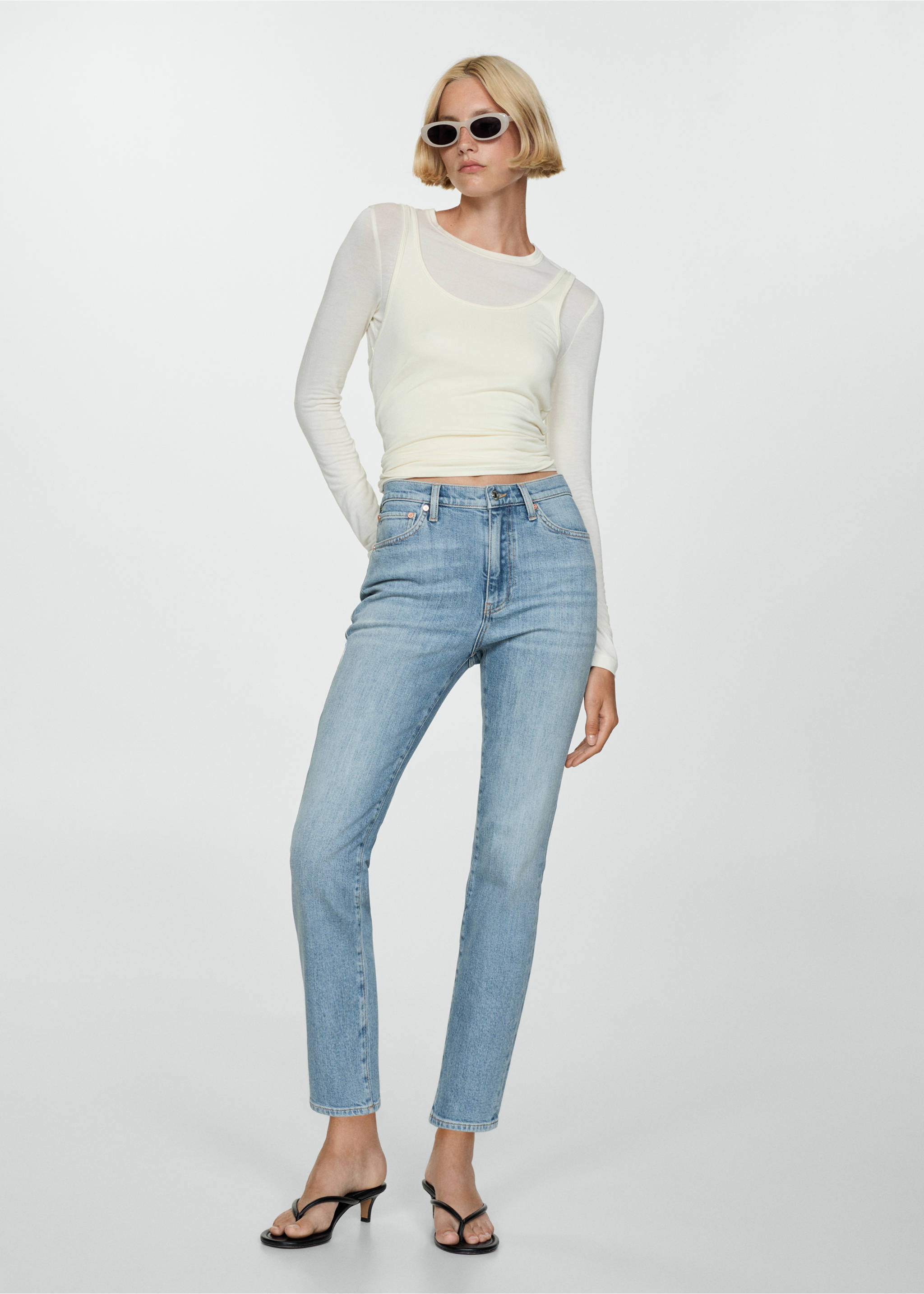 Укороченные джинсы slim Claudia - Общий план, Синий средний. Ref: 77064069-00.