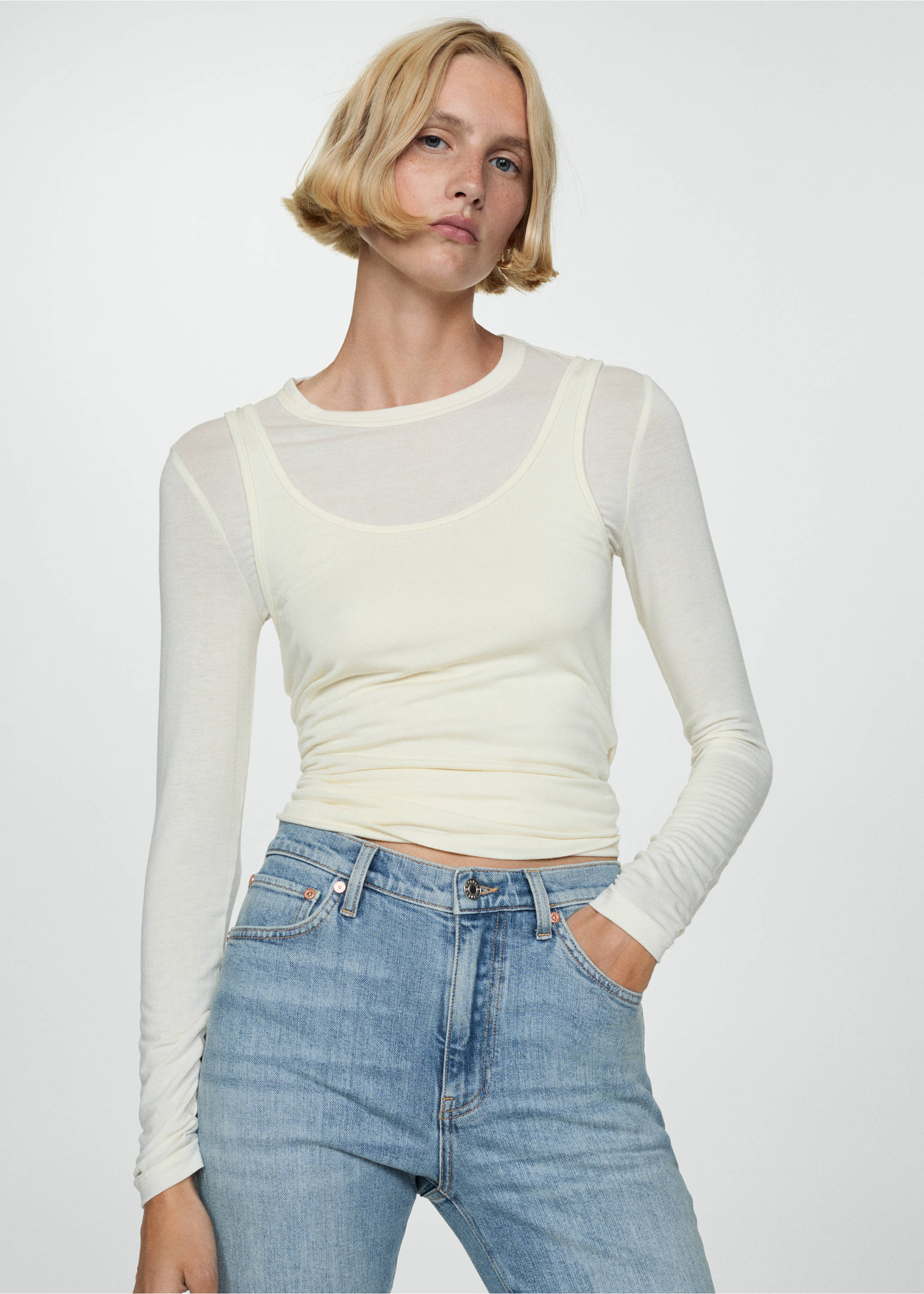 Укороченные джинсы slim Claudia - Деталь изделия 1, Синий средний. Ref: 77064069-00.