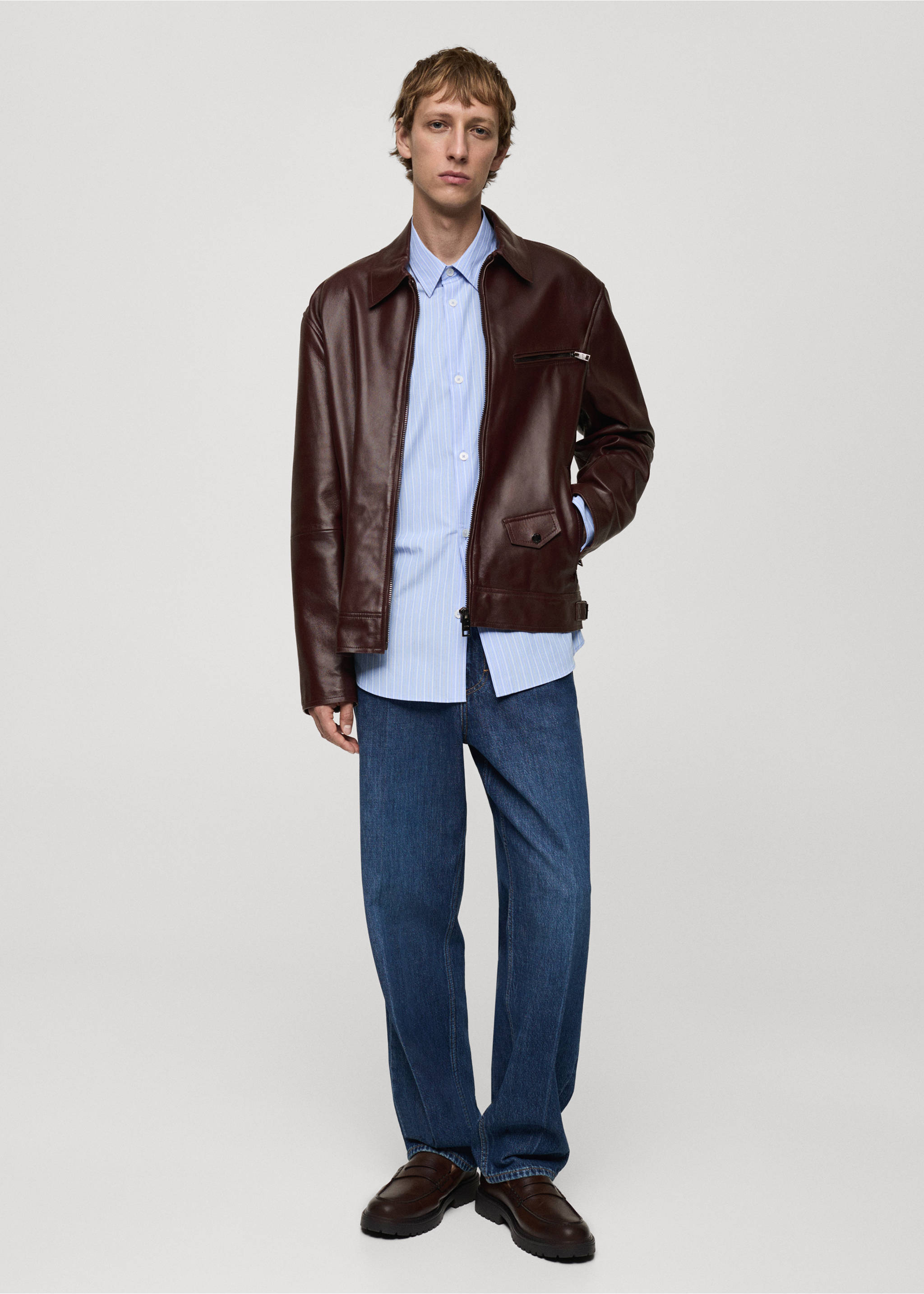 100% nappa leather jacket - General plane, Burgundy. Ref: 77064434-00.