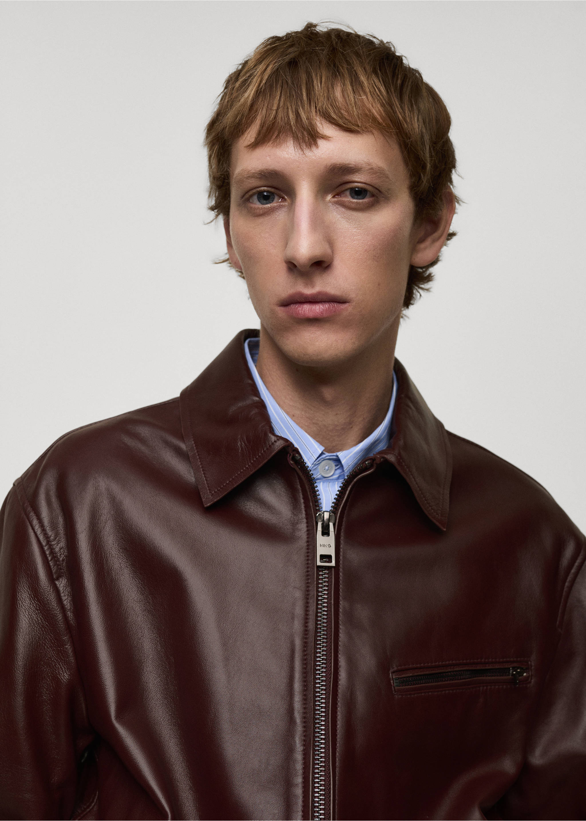 100% nappa leather jacket - Details of the article 1, Burgundy. Ref: 77064434-00.
