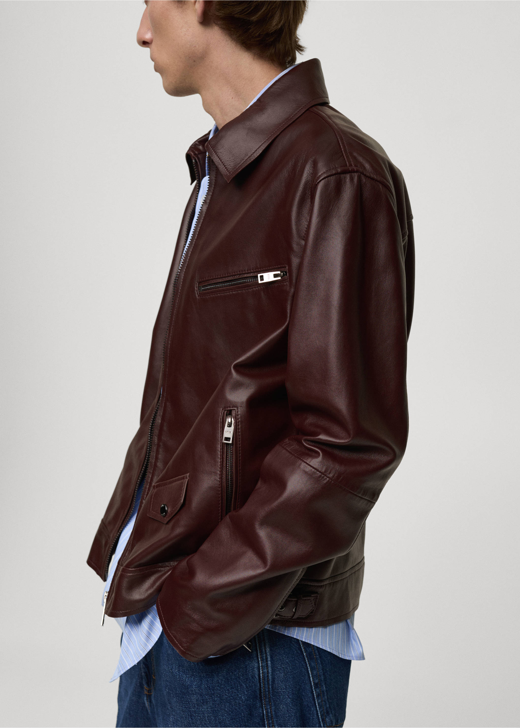 100% nappa leather jacket - Details of the article 2, Burgundy. Ref: 77064434-00.