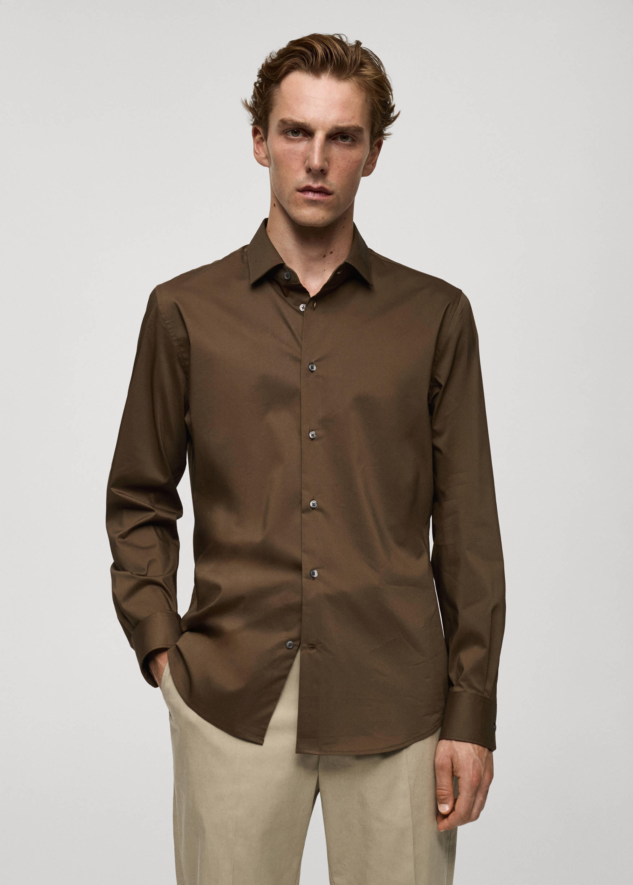 Regular-fit stretch cotton shirt - Medium plane