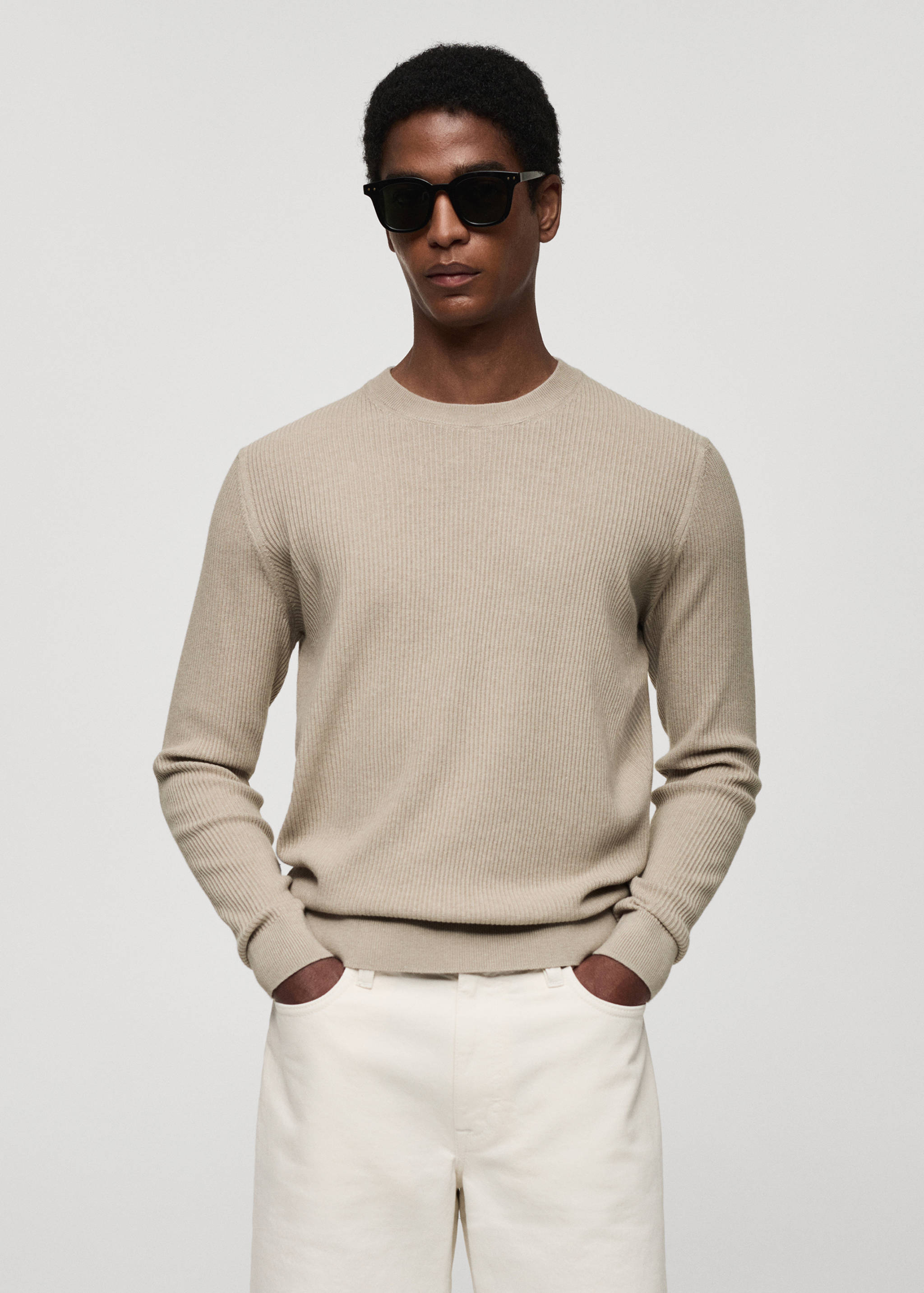 Ribbed cotton knitted sweater - Medium plane