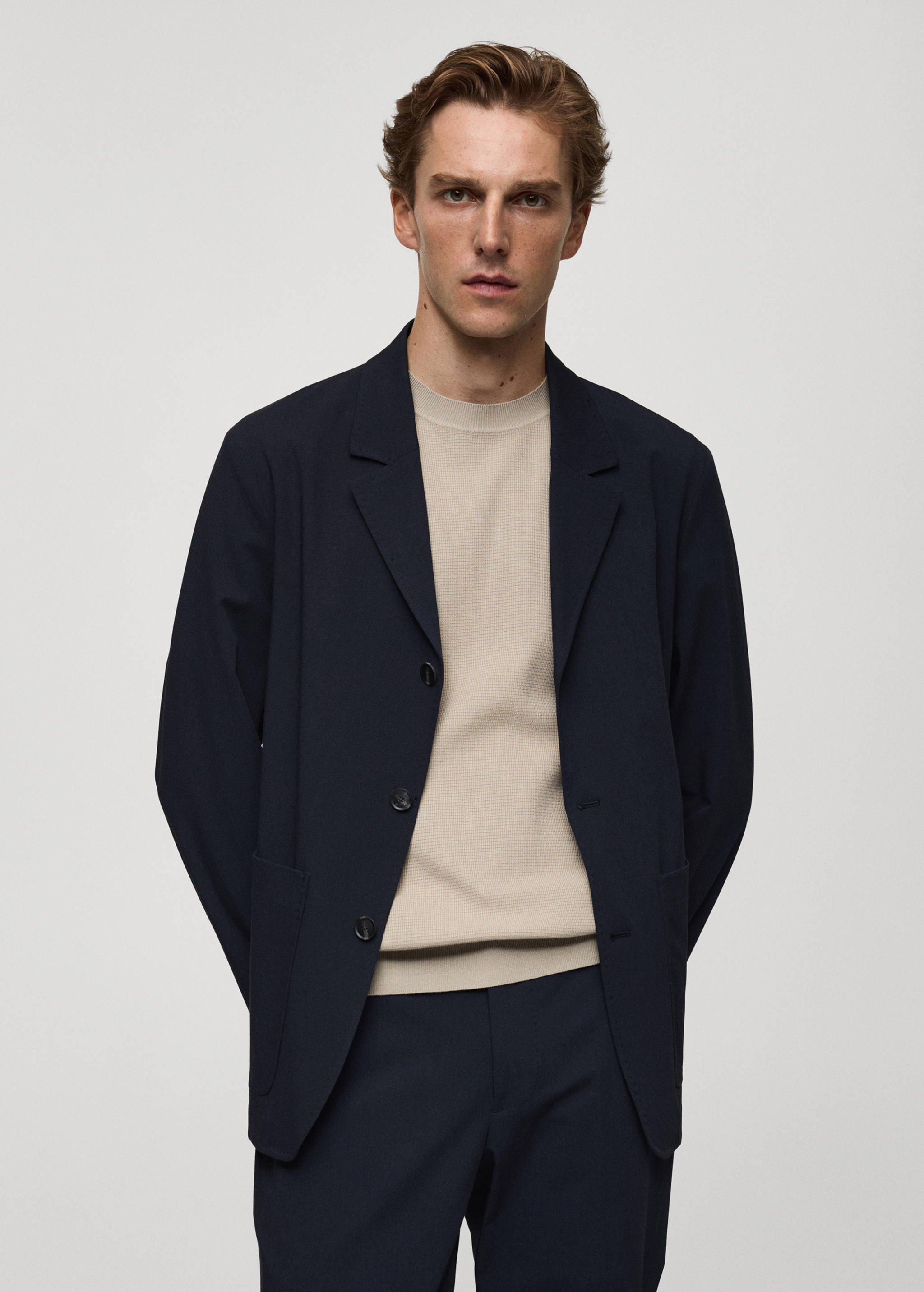 Slim-fit suit jacket with pockets - Medium plane