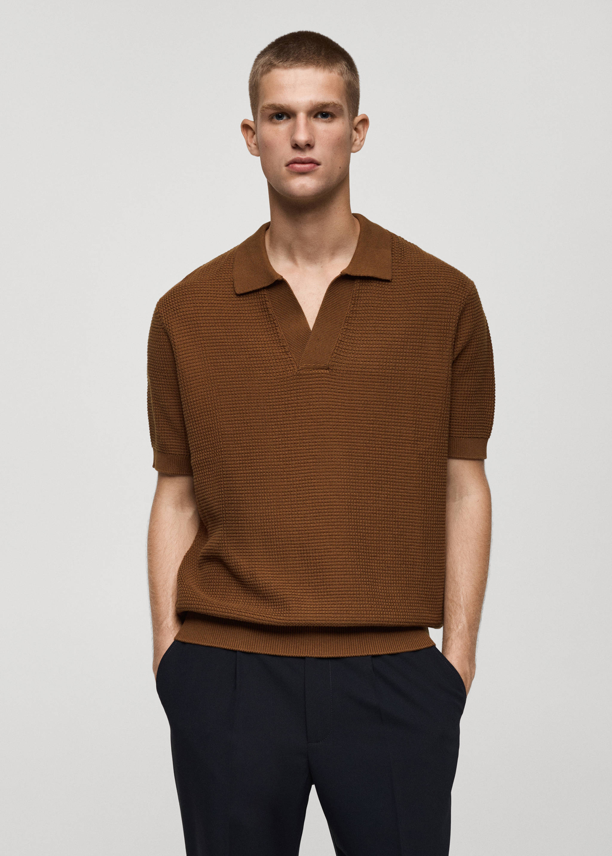 Medium-knit cotton structure polo - Medium plane
