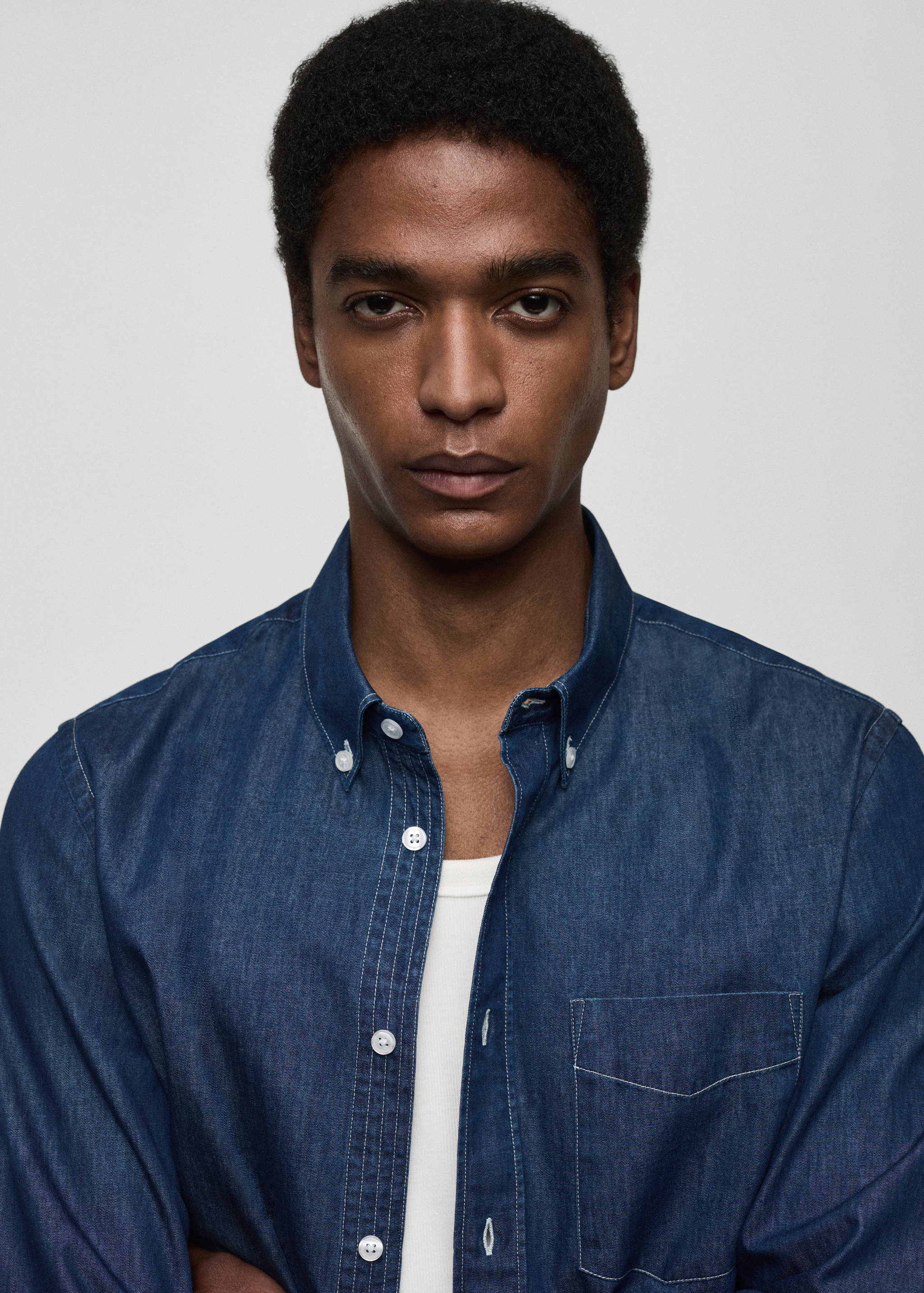 常规版型青年布棉质衬衫 - null