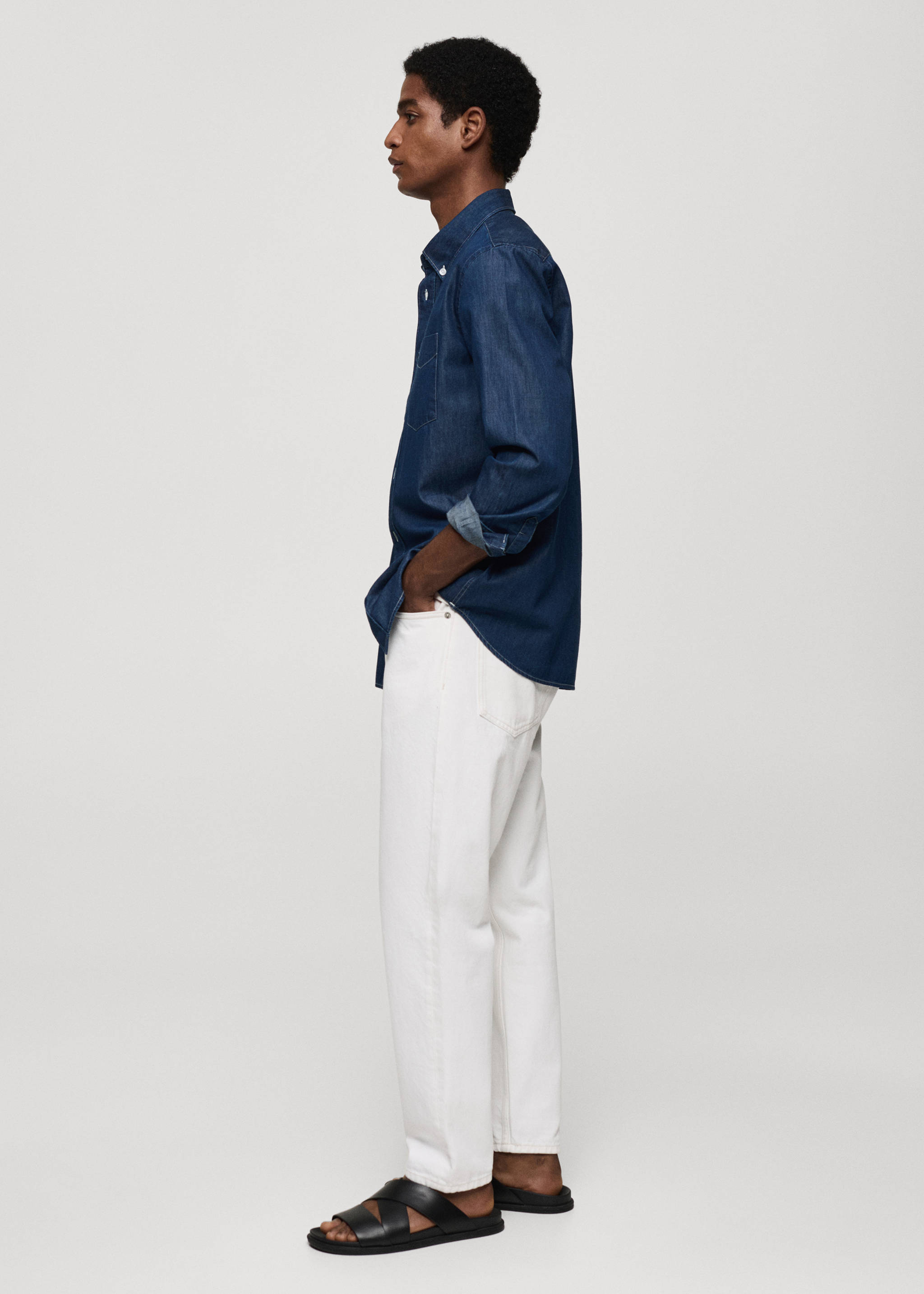 常规版型青年布棉质衬衫 - null