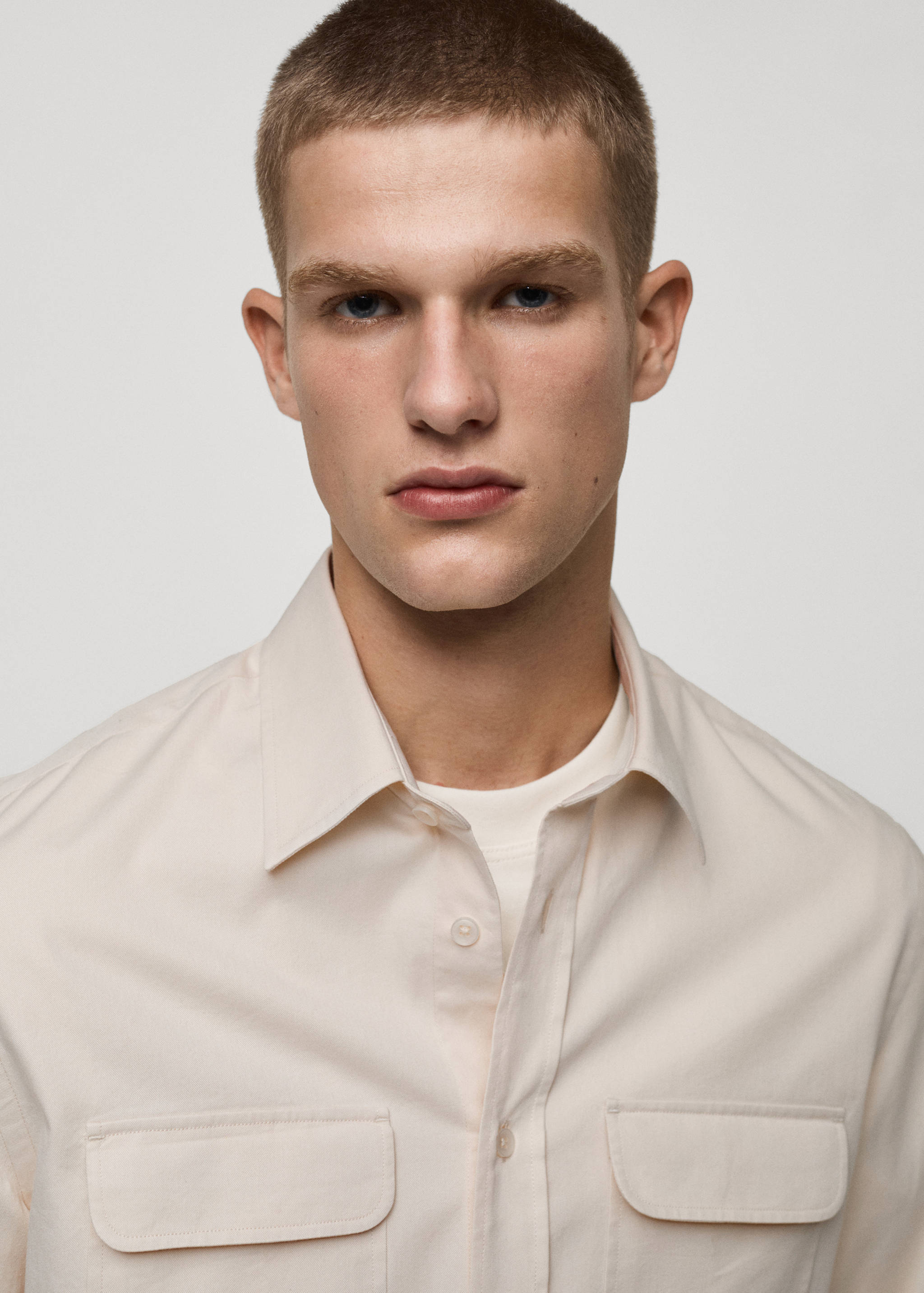 斜纹棉质口袋外套衬衫 - null