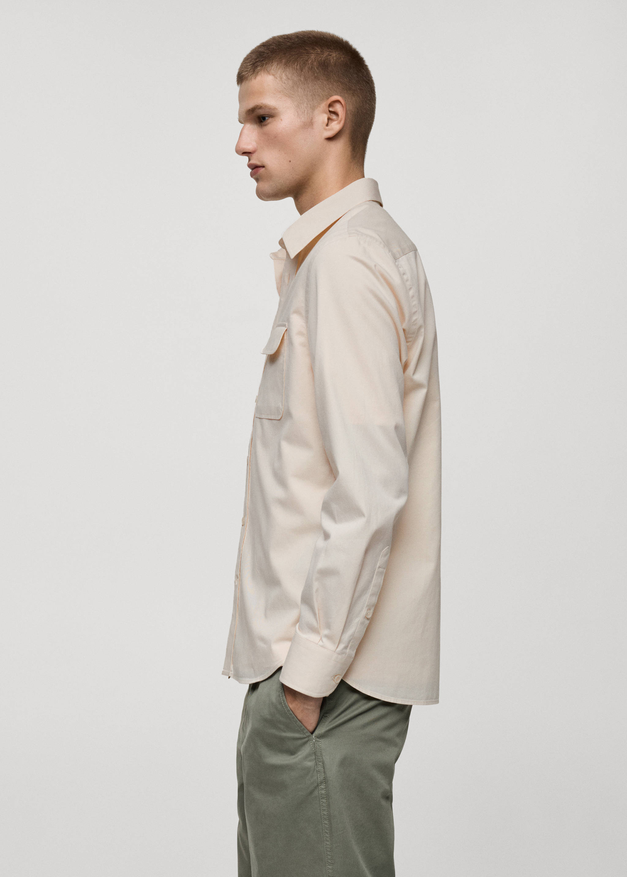 斜纹棉质口袋外套衬衫 - null