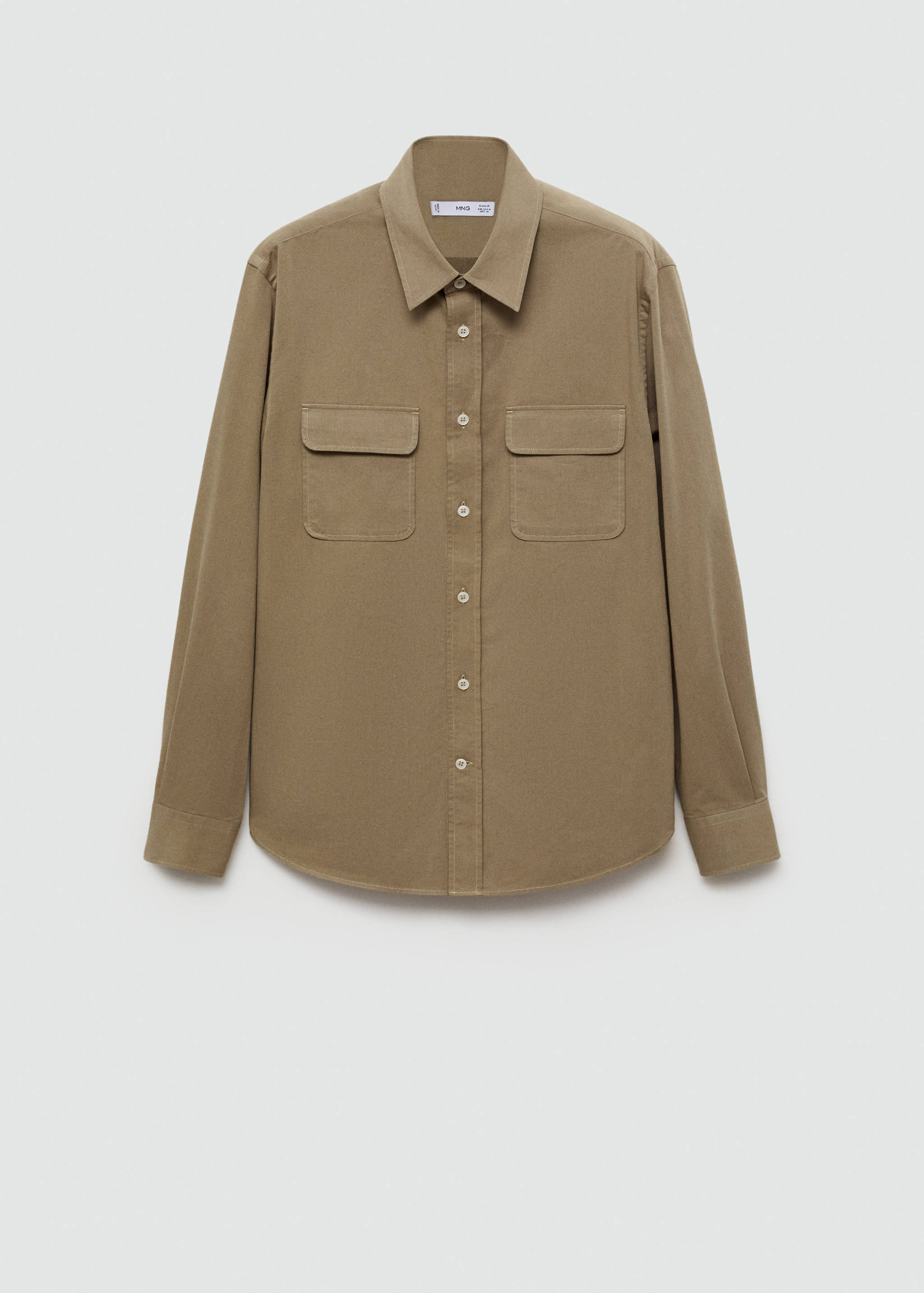 斜纹棉质口袋外套衬衫 - null