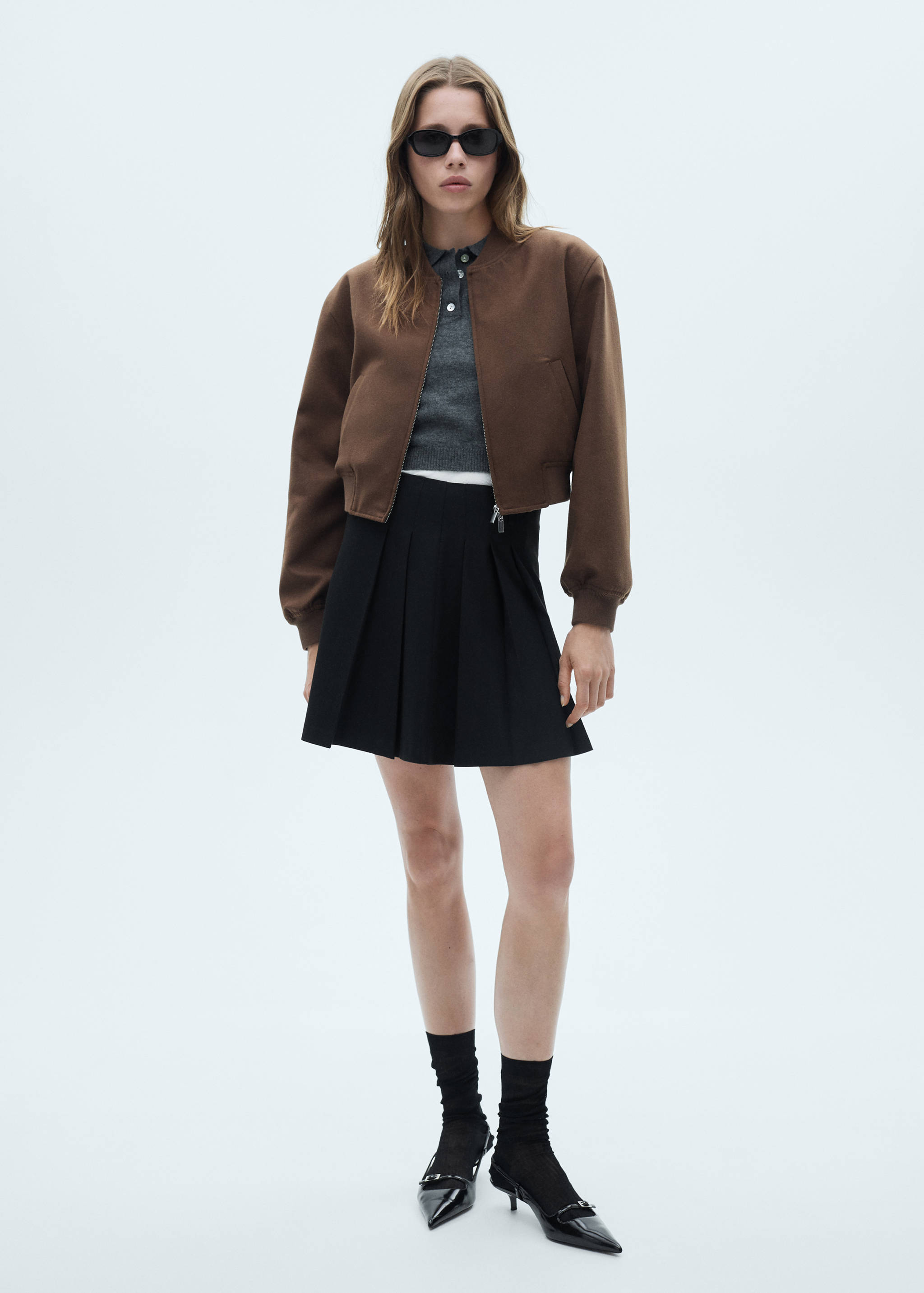 细条纹褶皱裙 - null