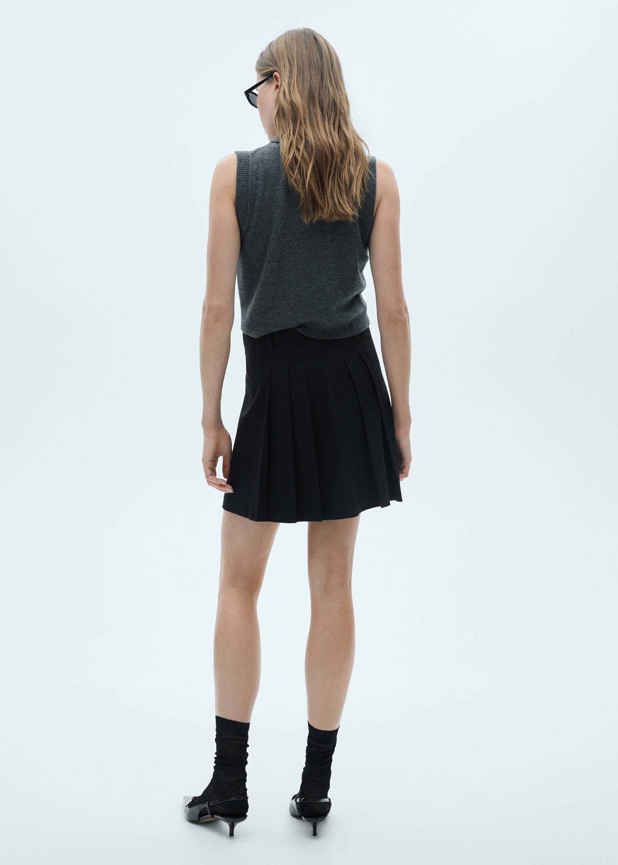 细条纹褶皱裙 - null