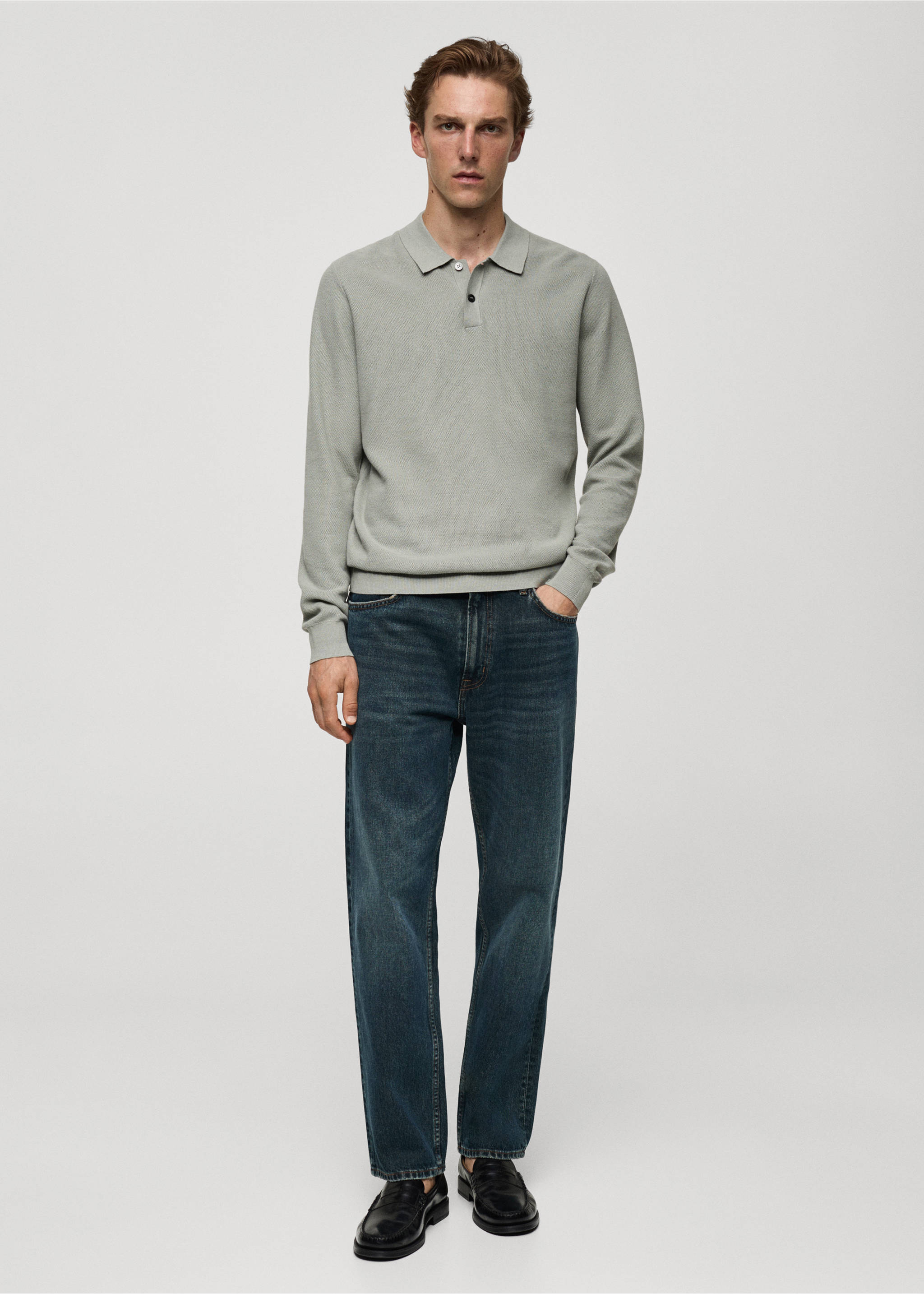 Jeans straight fit lavado oscuro desgastado - Plano general, Verde menta. Ref: 77065149-00.