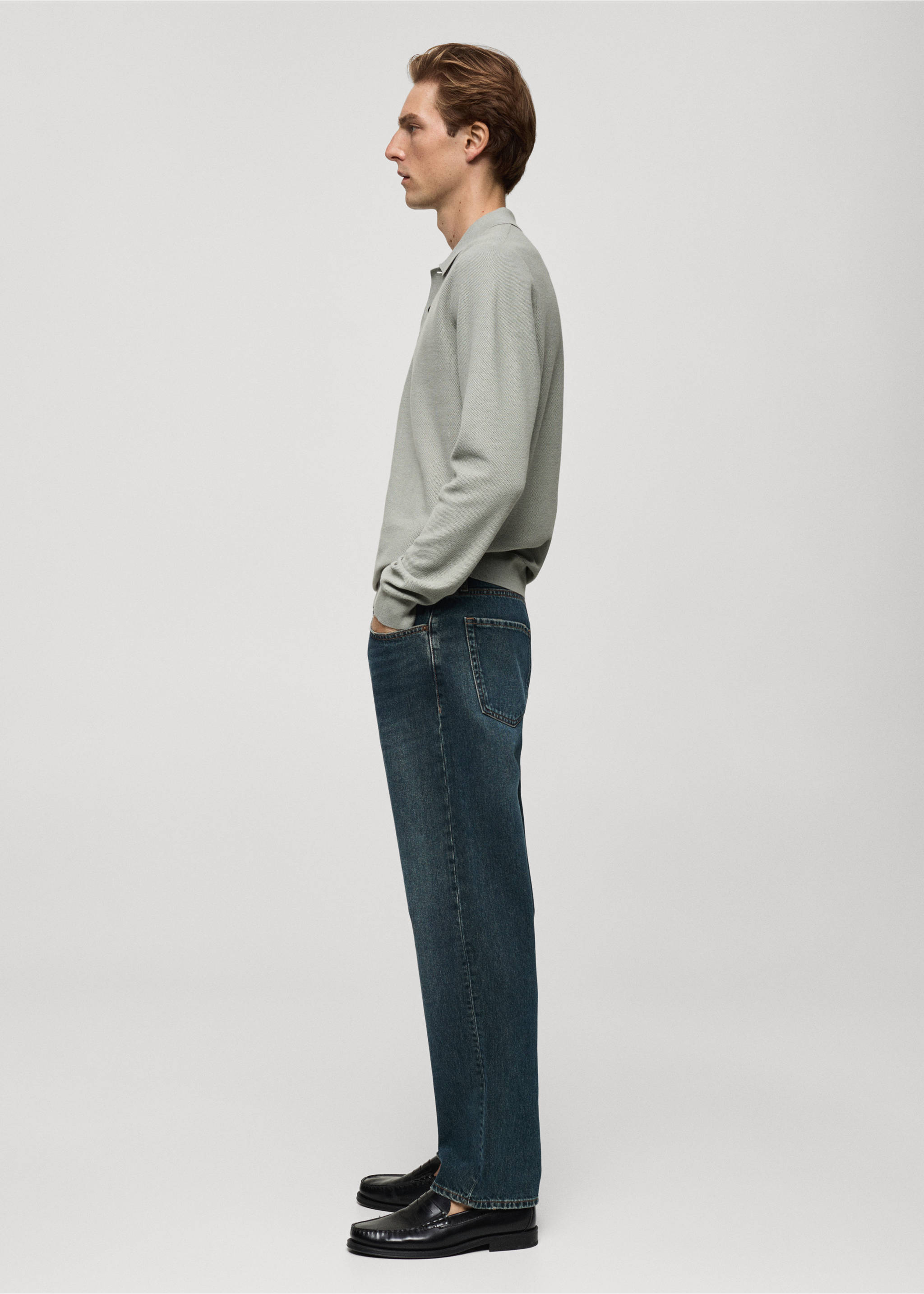 Jeans straight fit lavado oscuro desgastado - Detalle del artículo 2, Verde menta. Ref: 77065149-00.