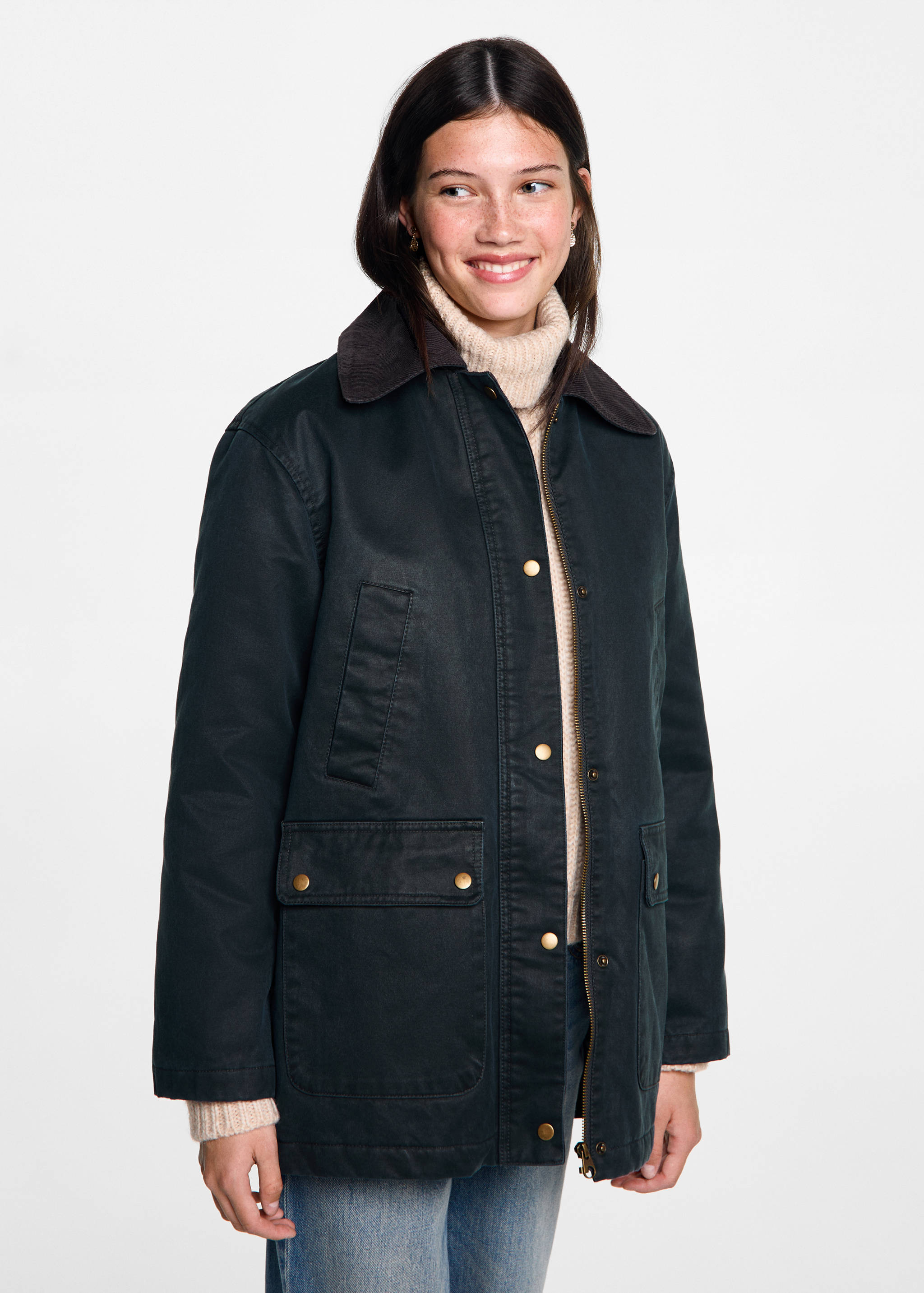Long waxed-effect parka - Medium plane
