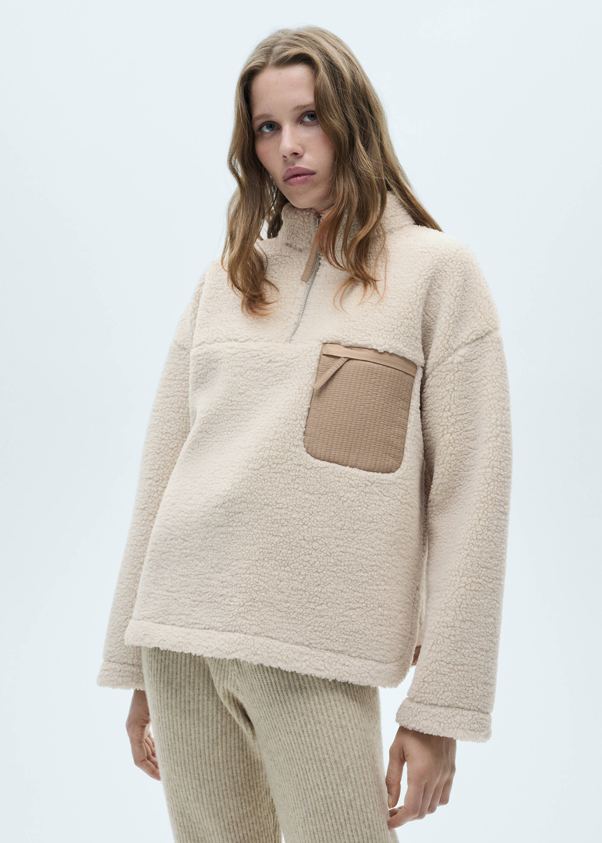 Contrasting sheepskin sweatshirt - Medium plane