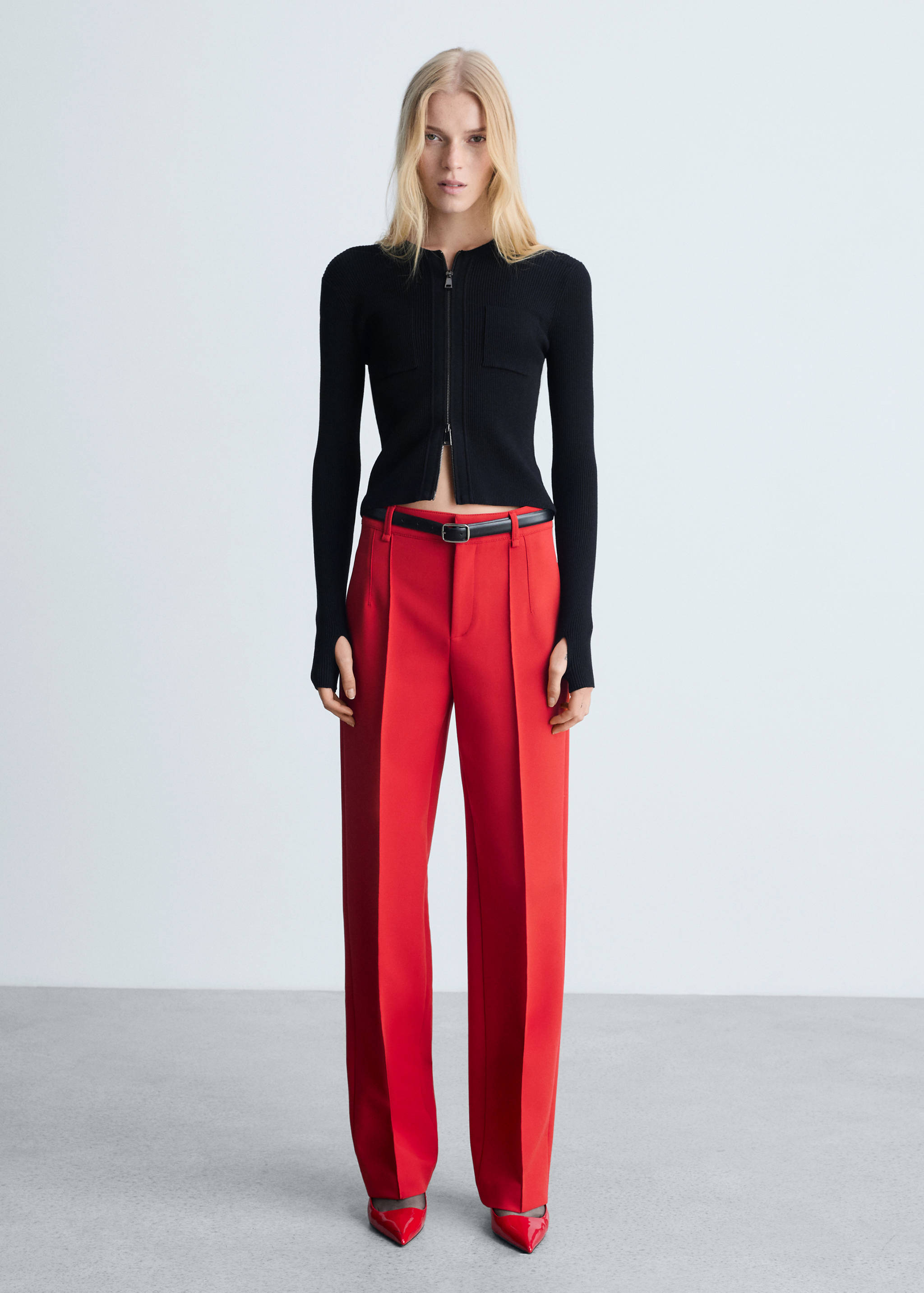 细线针织拉链夹克 - null