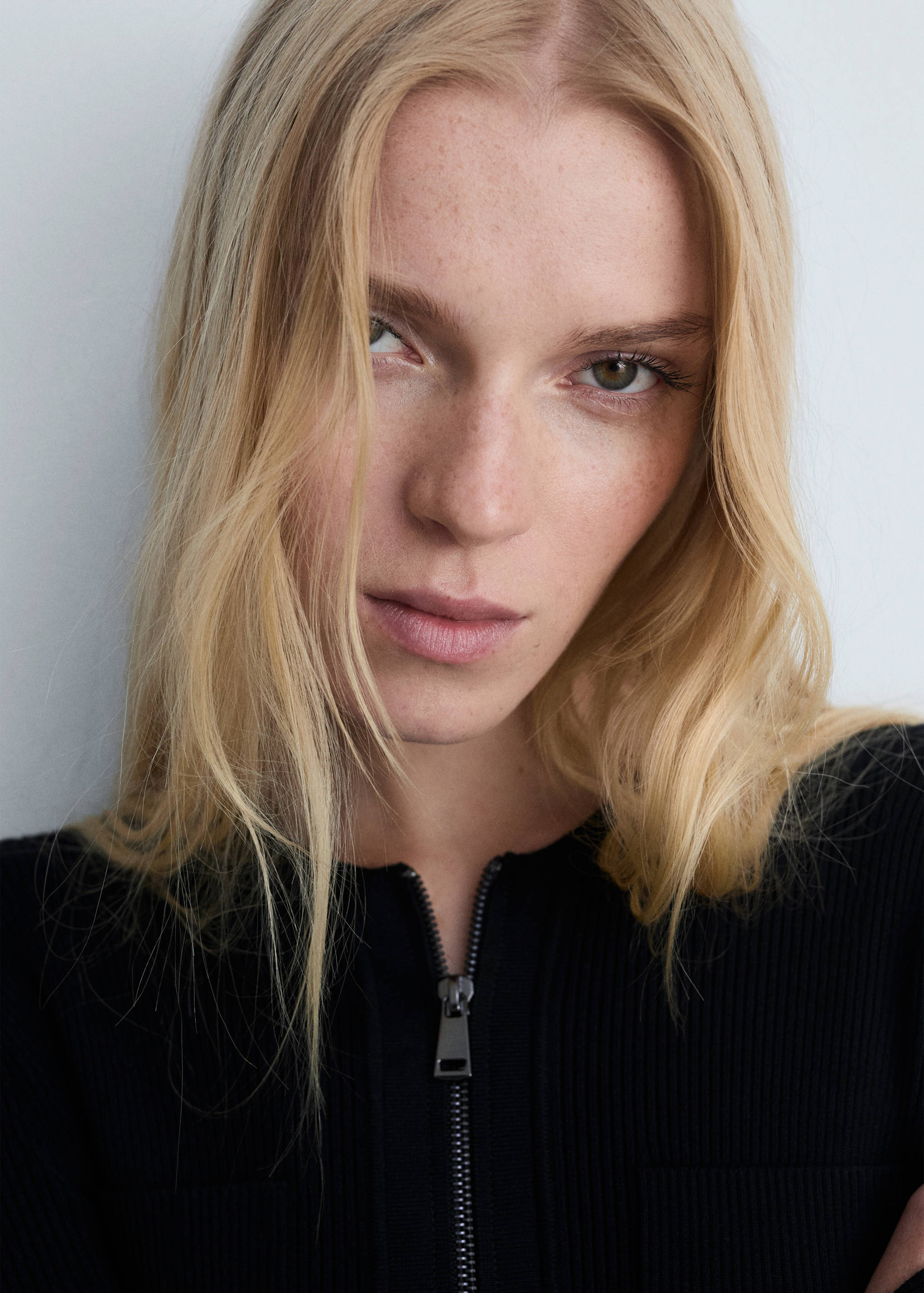 细线针织拉链夹克 - null