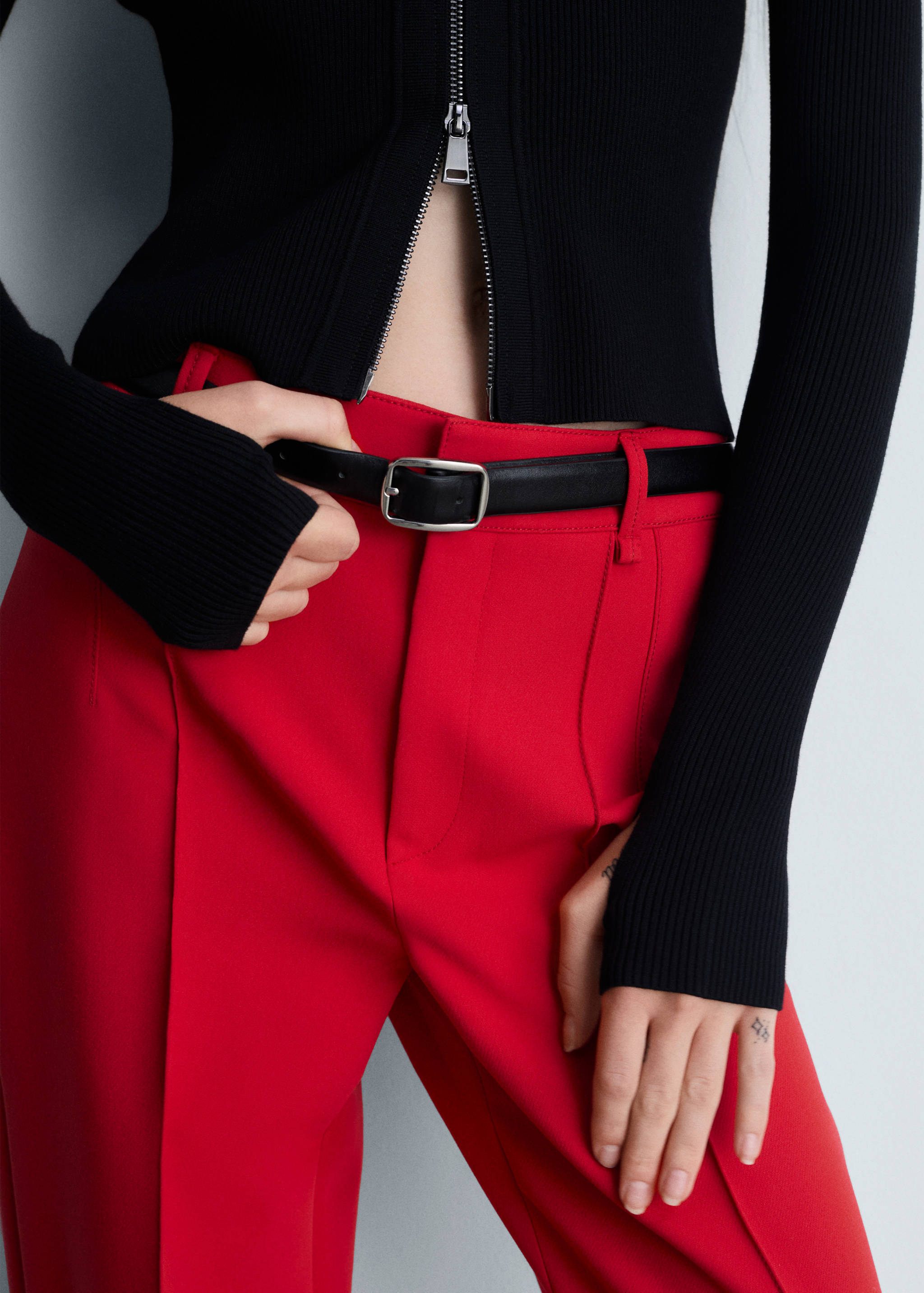 细线针织拉链夹克 - null