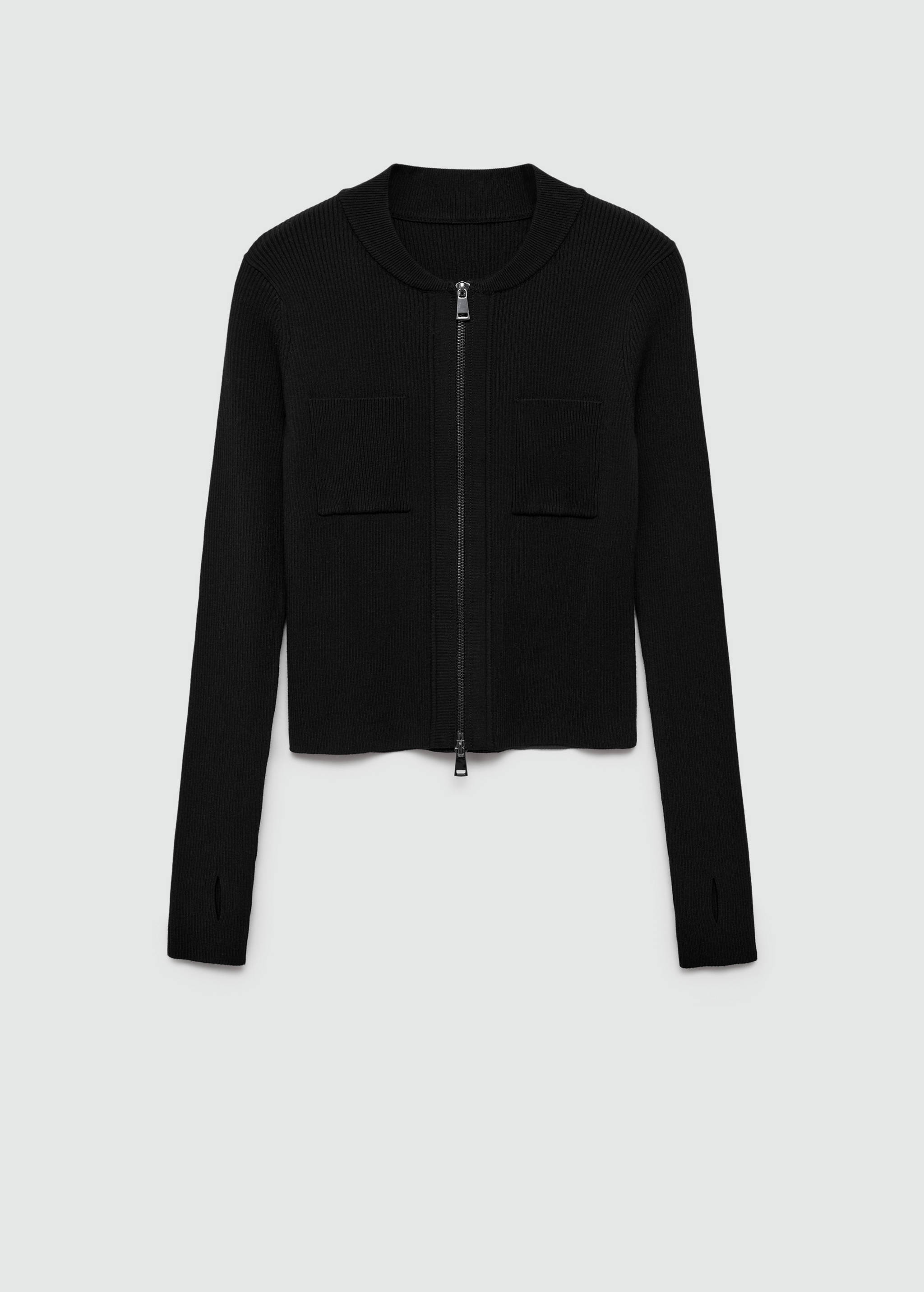 细线针织拉链夹克 - null