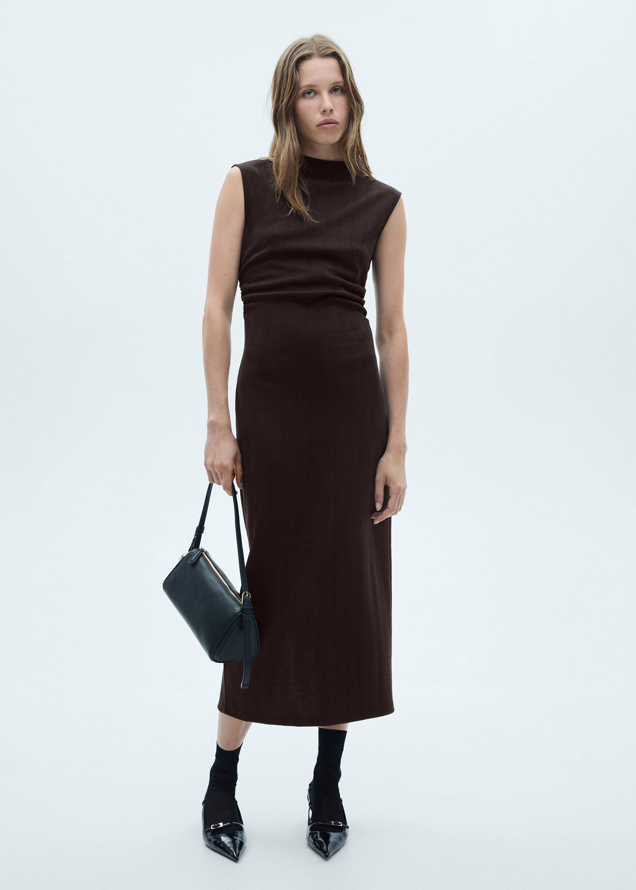 褶皱细节针织连衣裙 - null