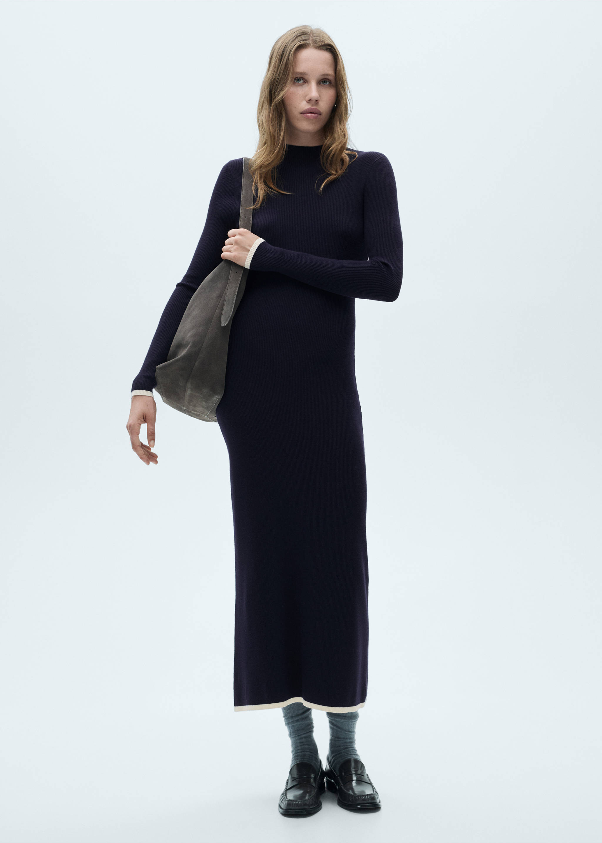 Knitted dress with contrasting trims - General plane, Dark Navy. Ref: 77065658-00.