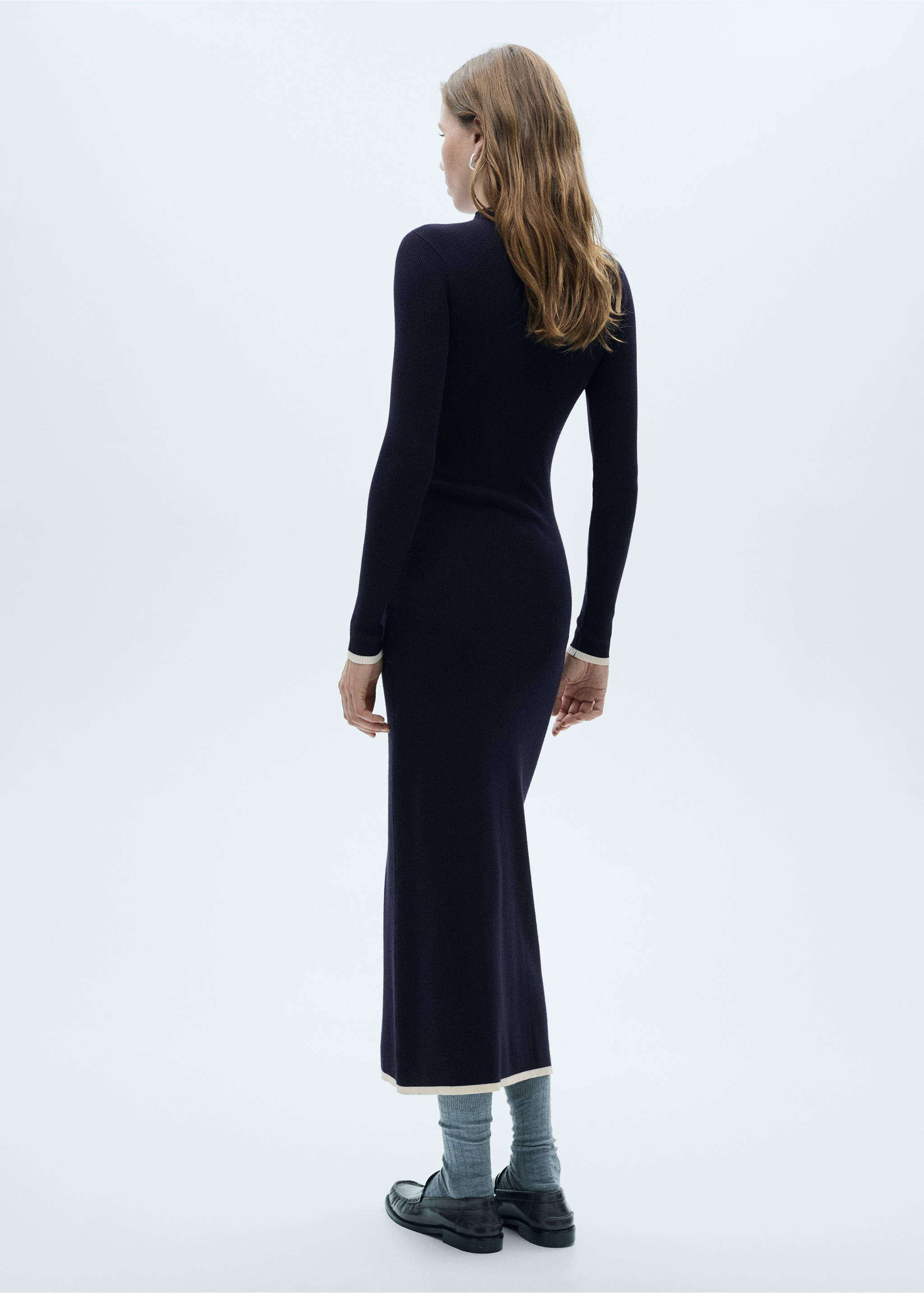 Knitted dress with contrasting trims - Reverse of the article, Dark Navy. Ref: 77065658-00.