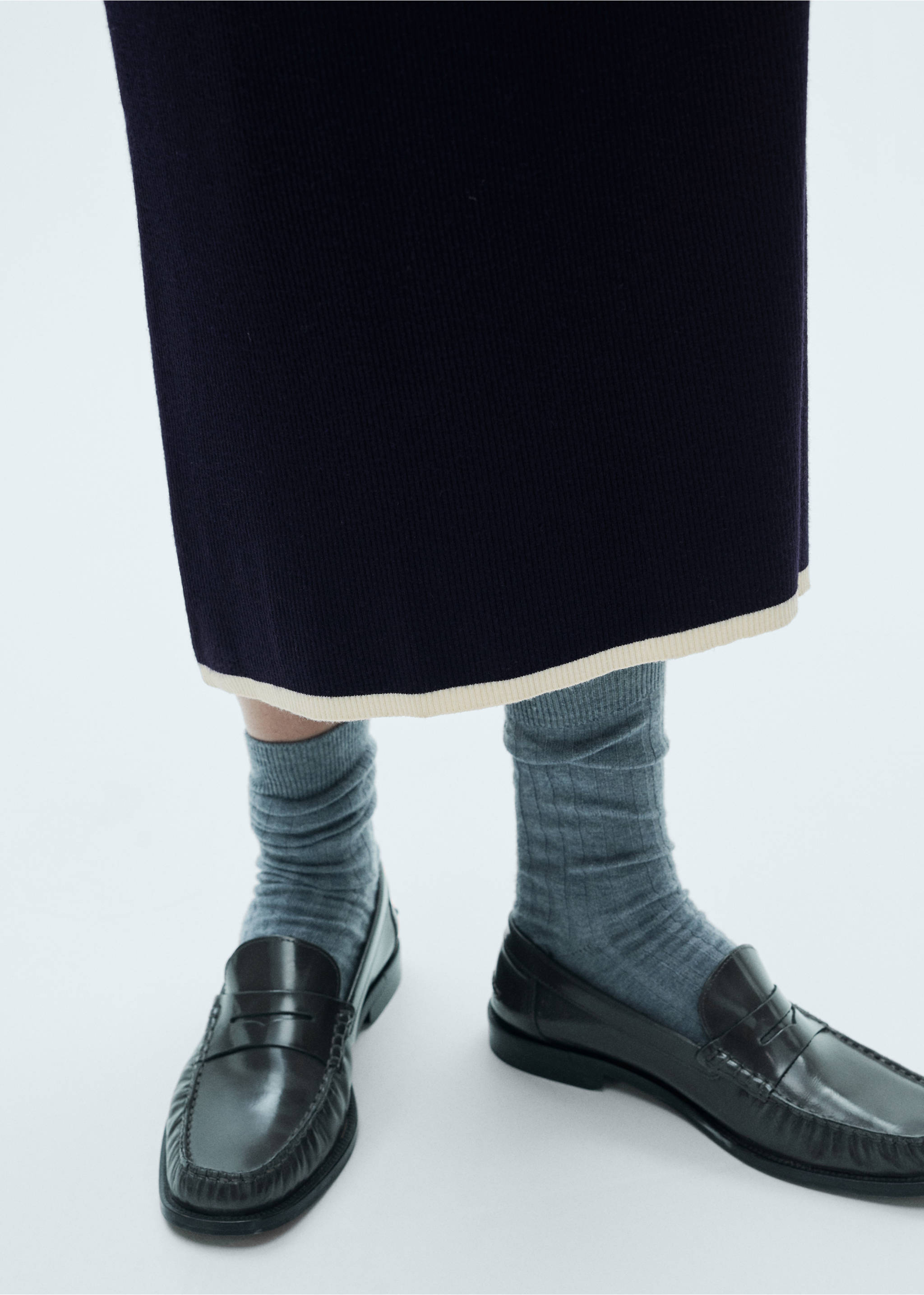 Knitted dress with contrasting trims - Details of the article 3, Dark Navy. Ref: 77065658-00.