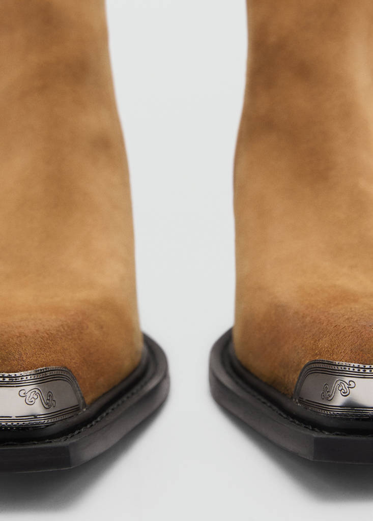 Metallic pointed toe leather ankle boots — Tobacco Brown