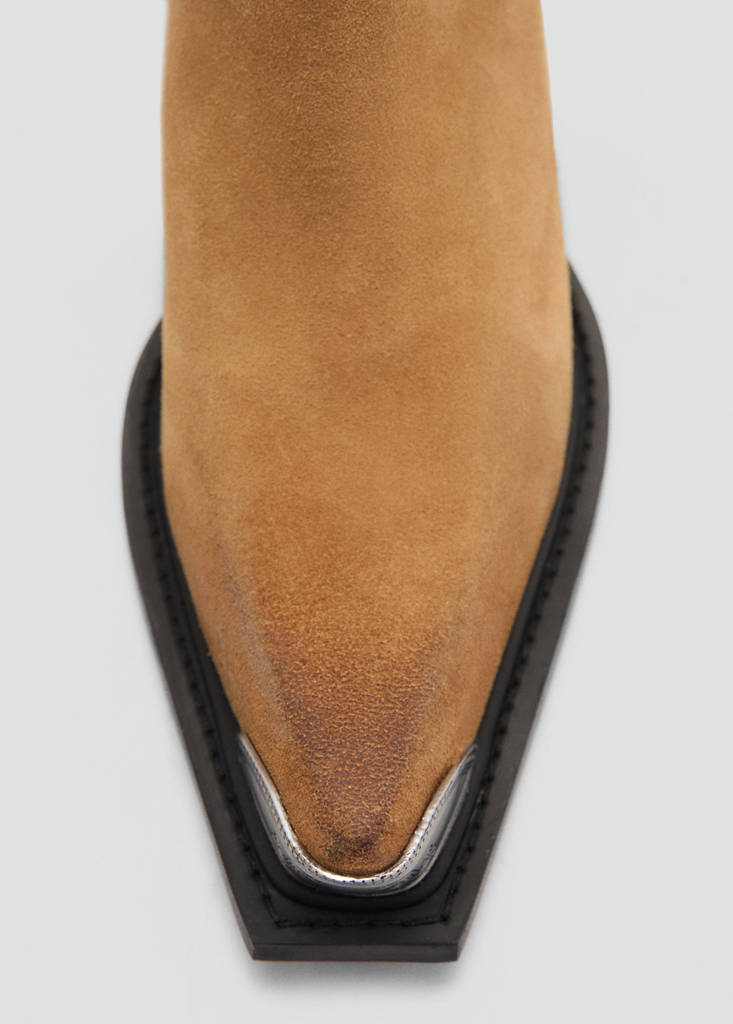 Metallic pointed toe leather ankle boots — Tobacco Brown
