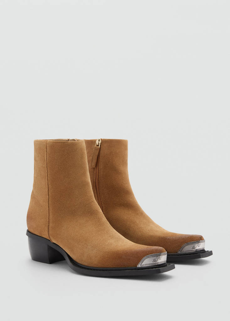 Metallic pointed toe leather ankle boots — Tobacco Brown