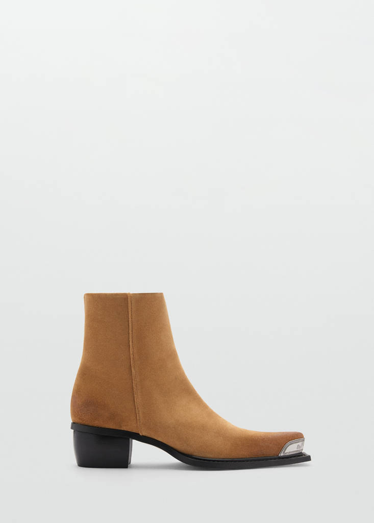 Metallic pointed toe leather ankle boots — Tobacco Brown