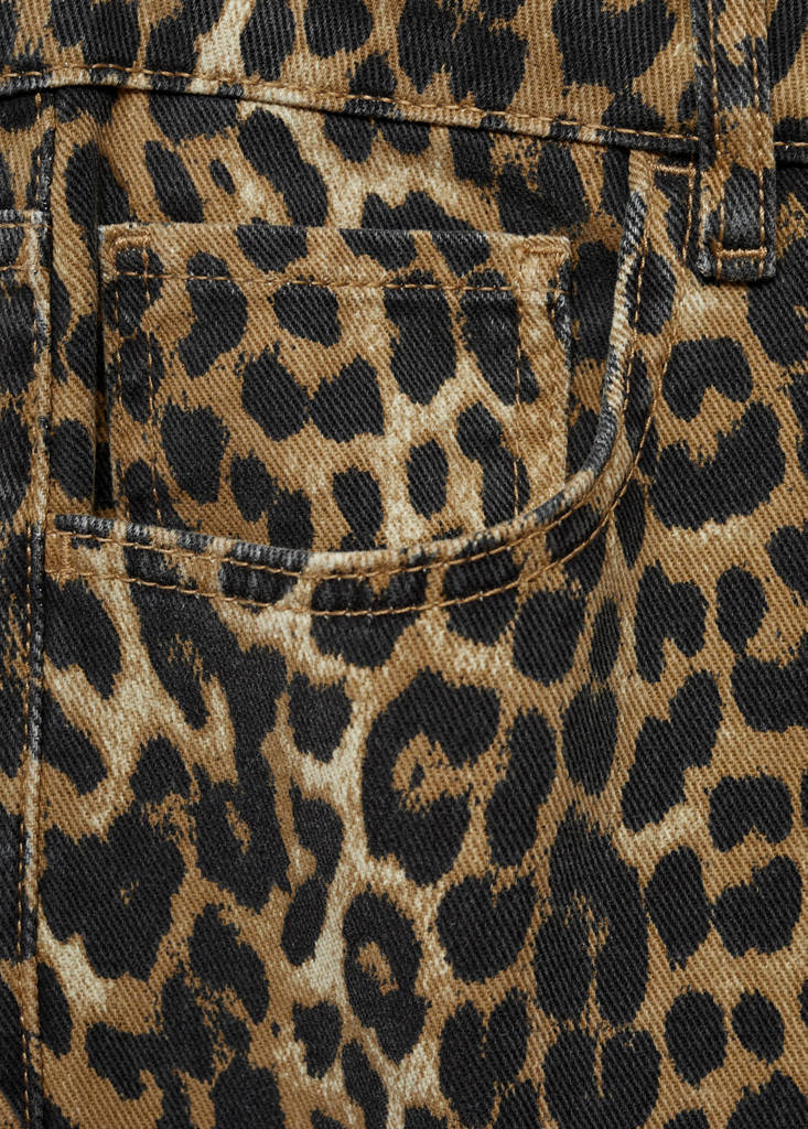 High-waisted straight-fit jeans with leopard print — Brown