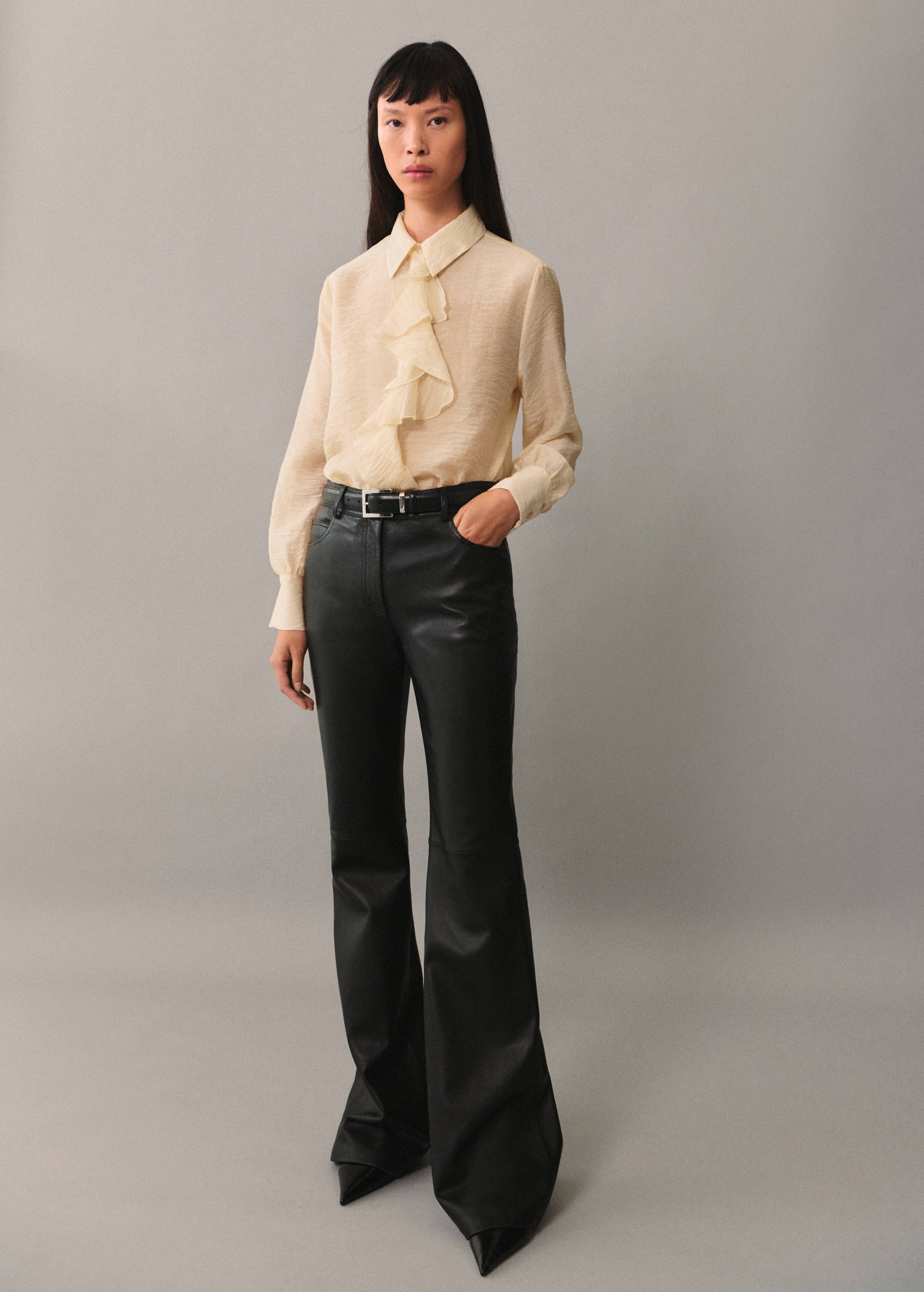 Lyocell shirt with ruffles - General plane