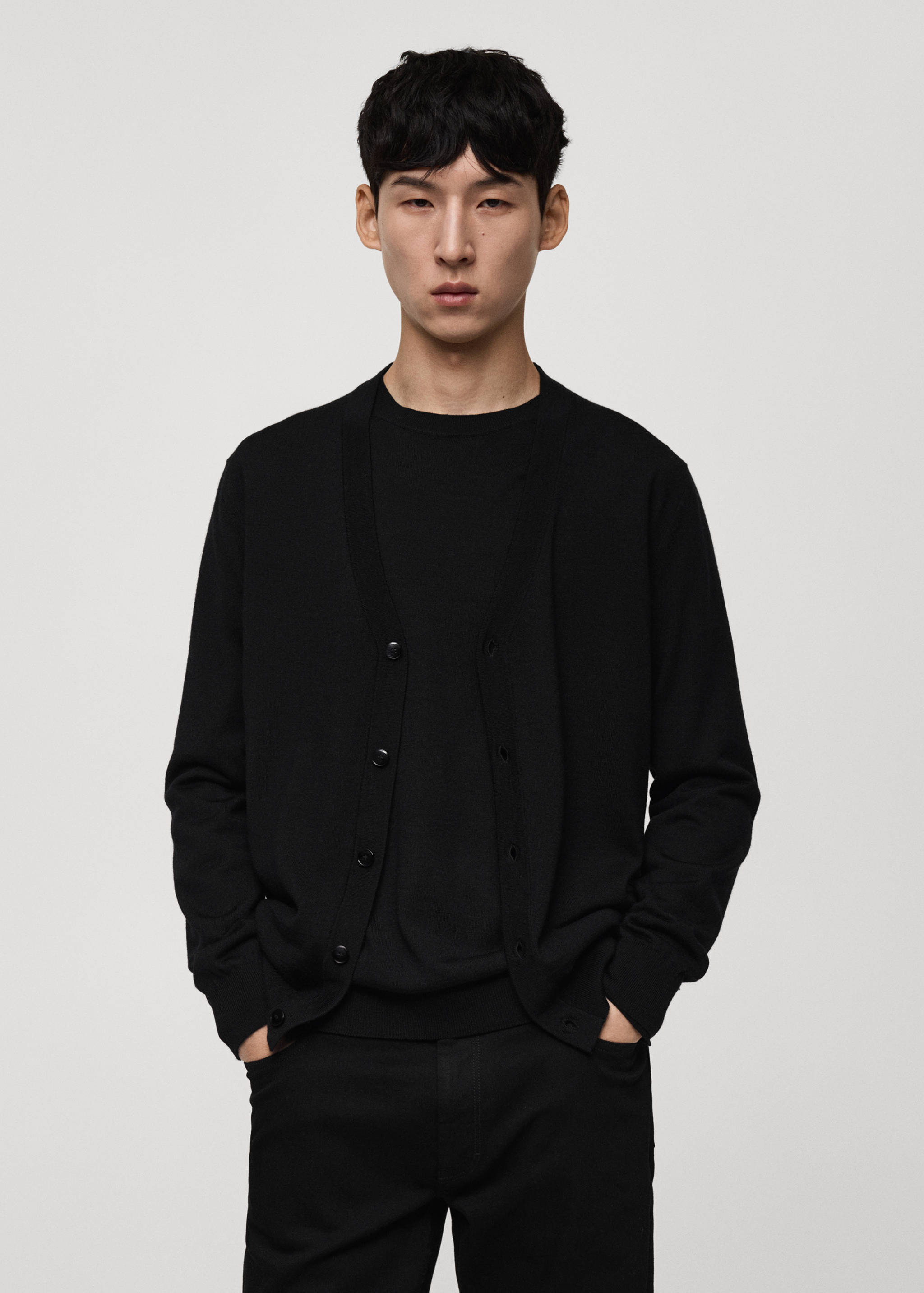 100% merino wool medium-knit cardigan - Medium plane