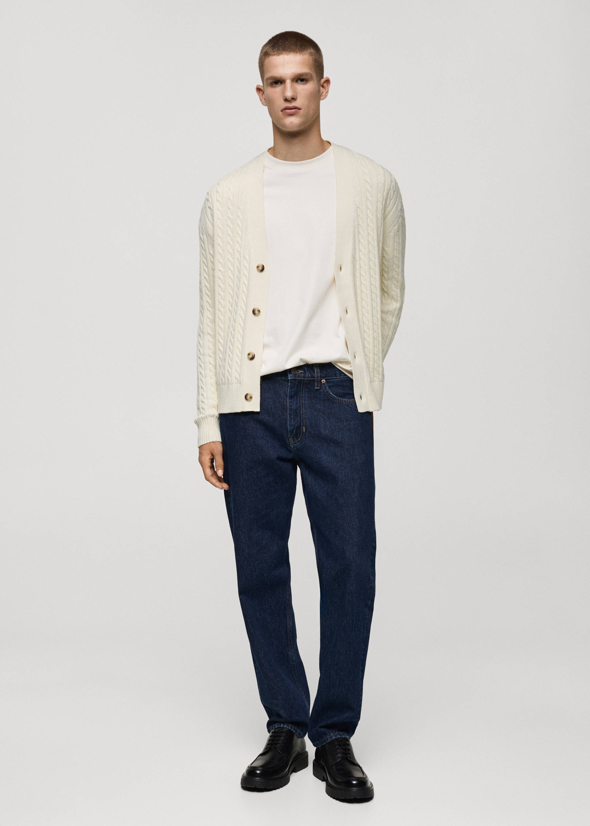 Chunky-knit cotton-blend braided cardigan with buttons - General plane