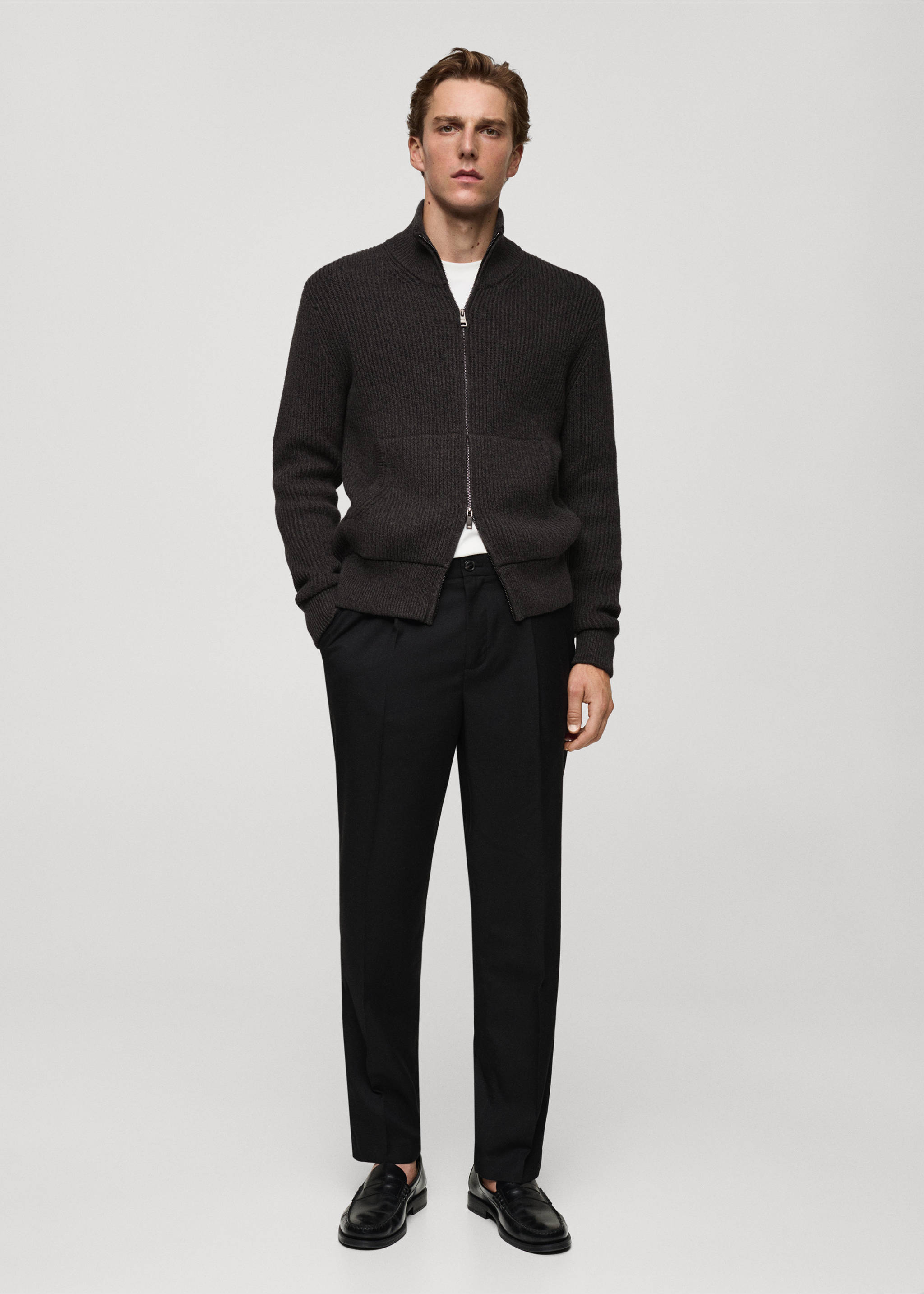 Chunky-knit ribbed sweater with zip - General plane, Charcoal. Ref: 77065975-00.