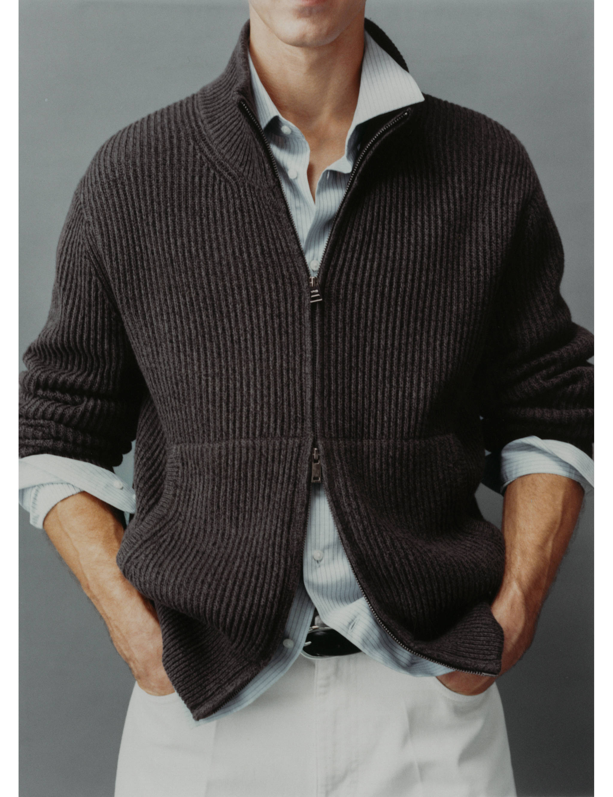 Pull-over maille épaisse côtelée fermeture Éclair - Détail de l'article 3