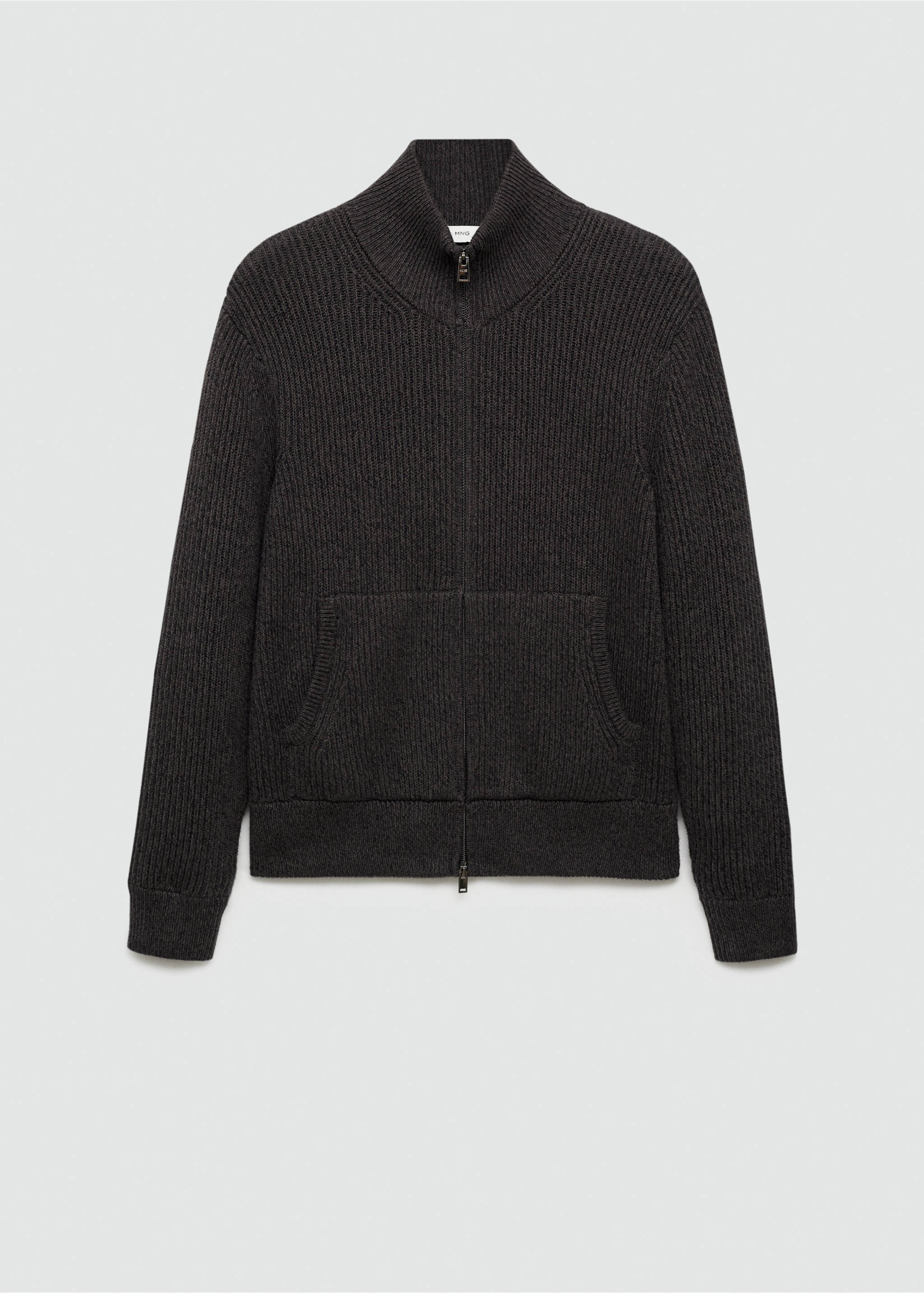 Chunky-knit ribbed sweater with zip - Article without model, Charcoal. Ref: 77065975-00.